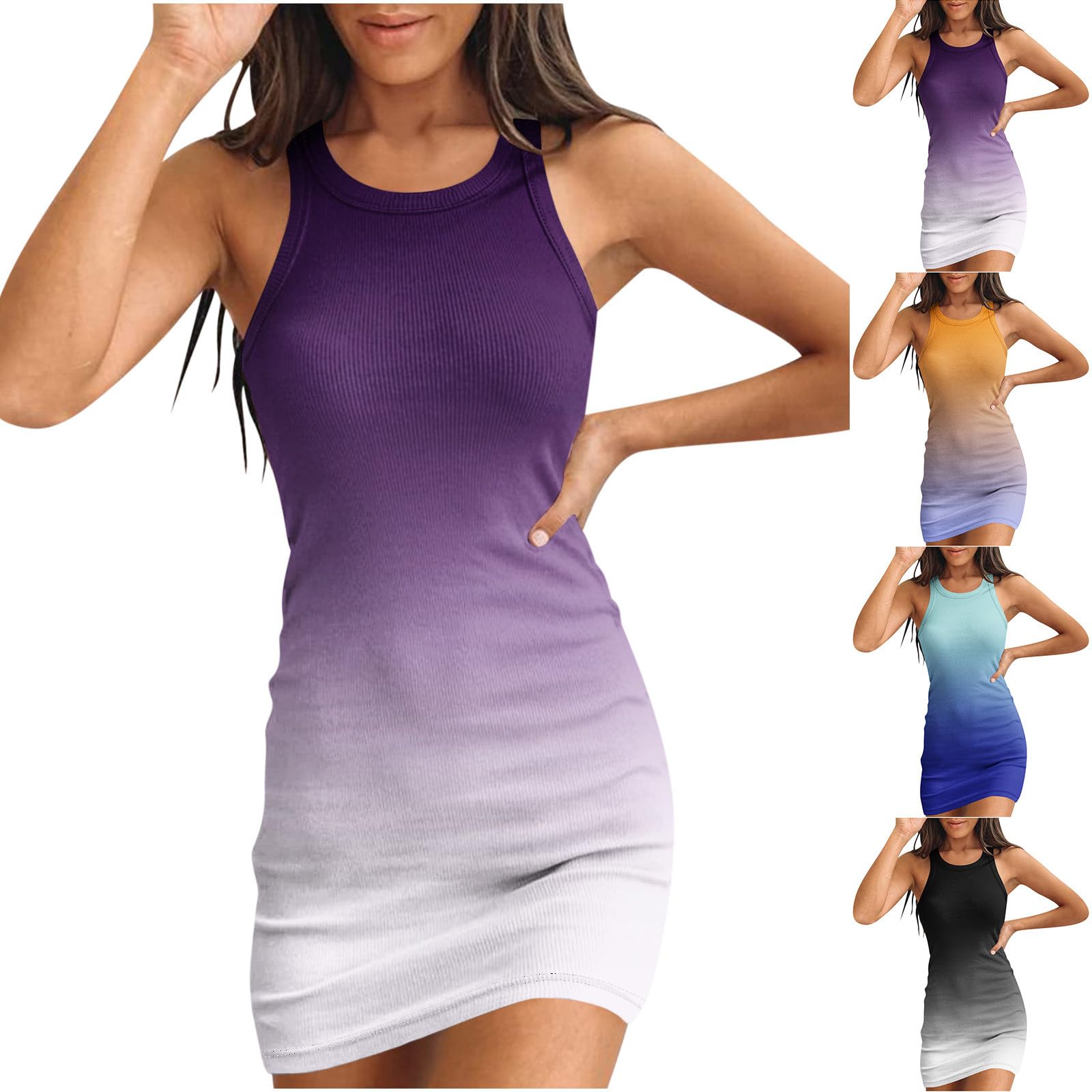 Women's Slim Ribbed Tank Dress - Sexy Sleeveless Mini for Summer