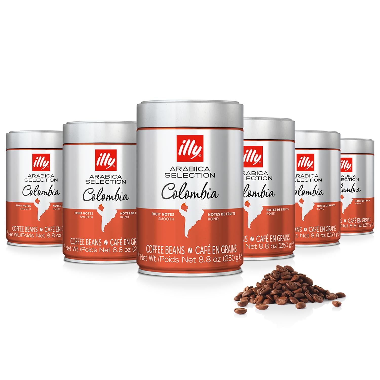 illy Whole Bean Coffee - 100% Arabica, Medium Roast, Colombia Origin - Smooth Taste with Fruity Notes - No Preservatives - 8.8oz (6 Pack) - Perfect for Home Brewing, Office Use & Gifts