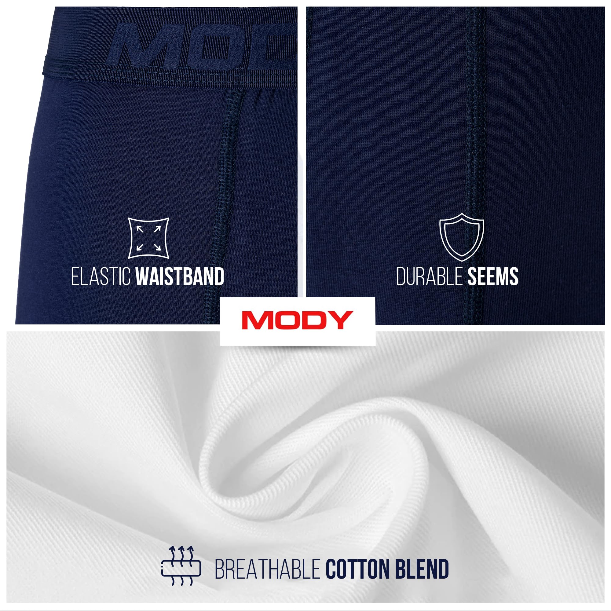 **Mody Men's Underwear Boxer Briefs - 3 Pack Breathable & Moisture Wicking Boxers for Men - Comfortable Daily Wear, Workout & Travel Underwear**