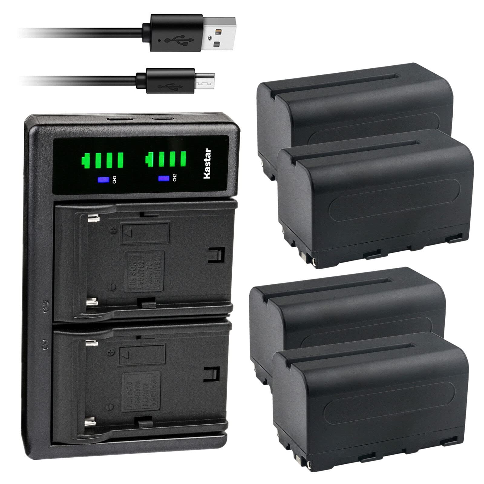 Kastar 4-Pack NP-F750/NP-F770 Replacement Batteries with LTD2 USB Charger - Compatible with AndyCine C6S 6