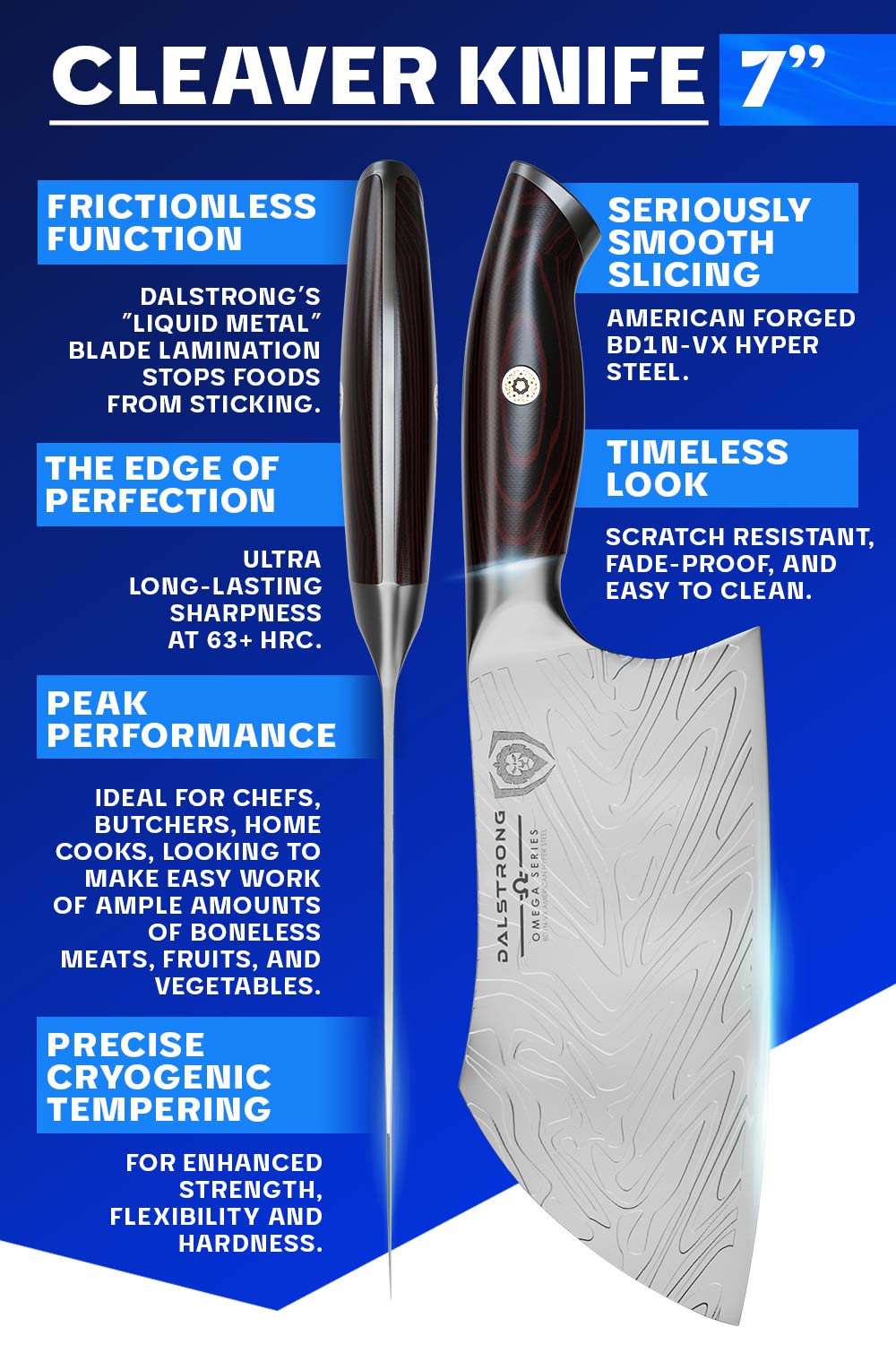 Dalstrong Omega Series 7-Inch Cleaver Knife - High Carbon German Steel, Razor Sharp Blade for Professional Chefs & Home Cooking | Perfect for Meat, Vegetables & Asian Cuisine