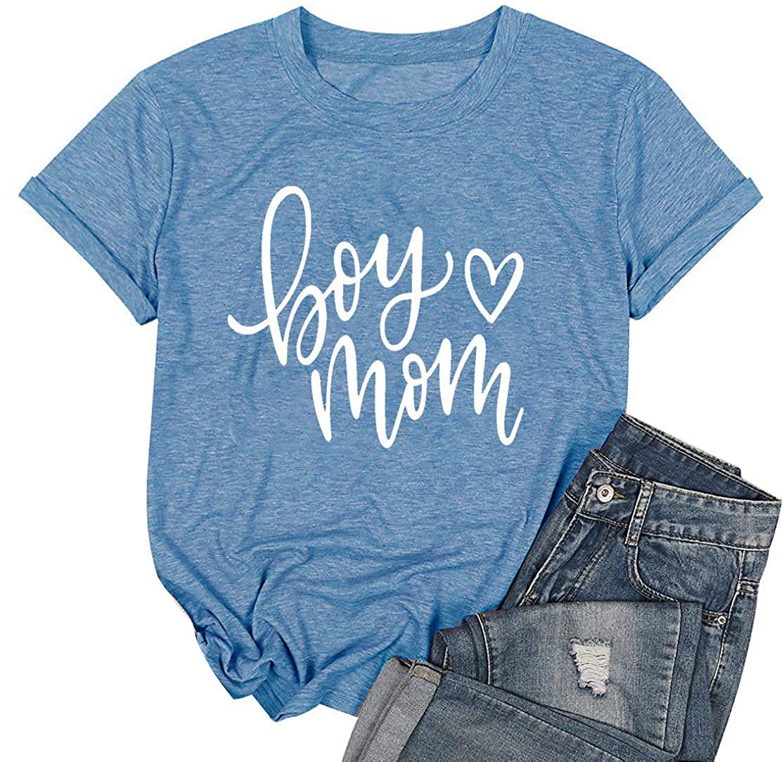 Boy Mom T-Shirt for Women - Short Sleeve Graphic Tee with Inspirational Letter Print - Perfect Gift for Mothers - Casual Wear, Mother's Day, Family Outings & Parenting Events