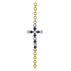 0.24 Carat 14K Solid Yellow Gold Cross Bracelet with Diamond & Sapphire - Elegant Religious Jewelry for Women, Perfect for Church, Weddings & Everyday Wear
