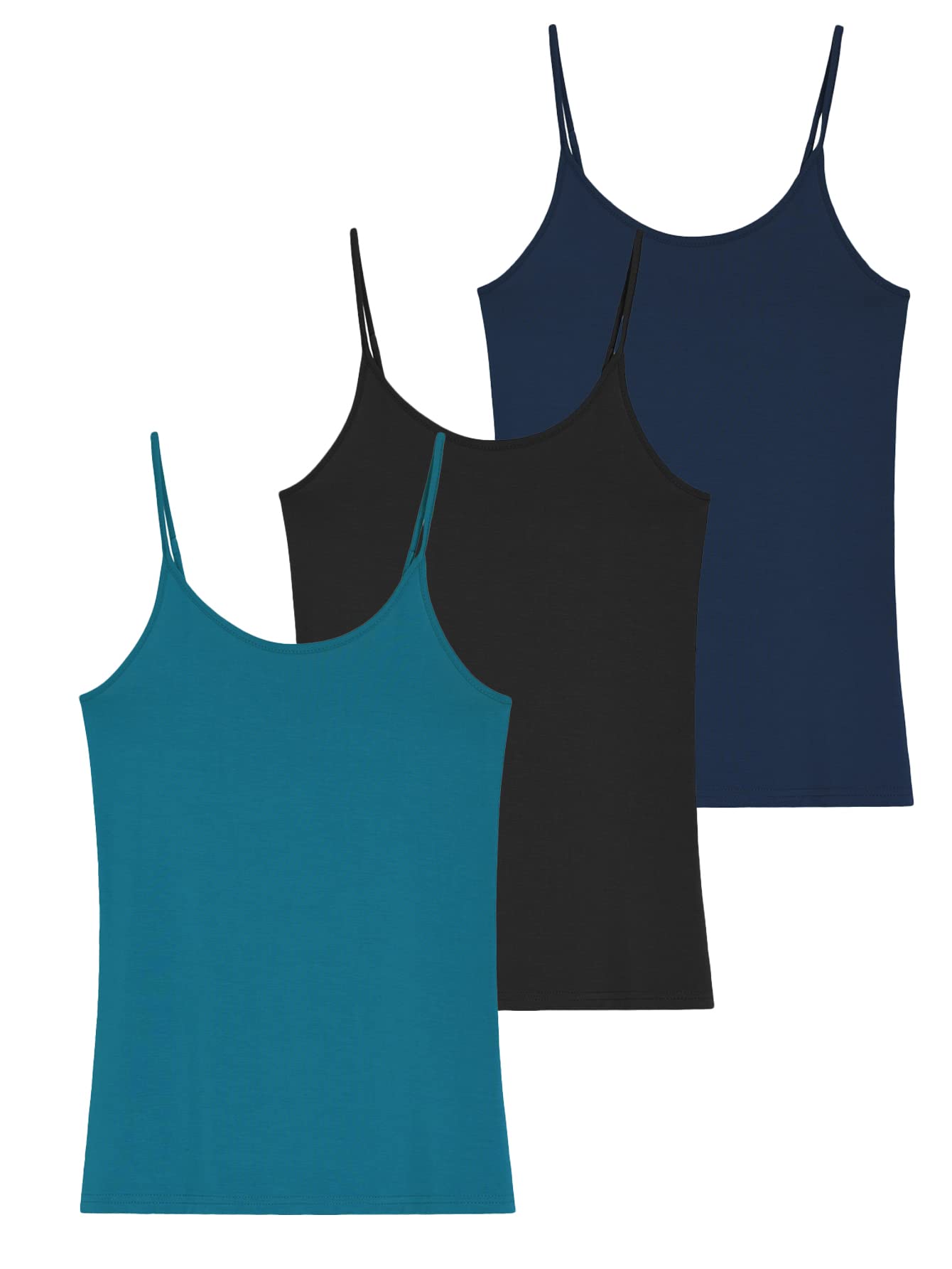 Women's Bamboo Viscose Adjustable Strap Cami Tank Top 3 Pack - Soft Breathable Summer Tops for Casual Wear, Layering & Lounge