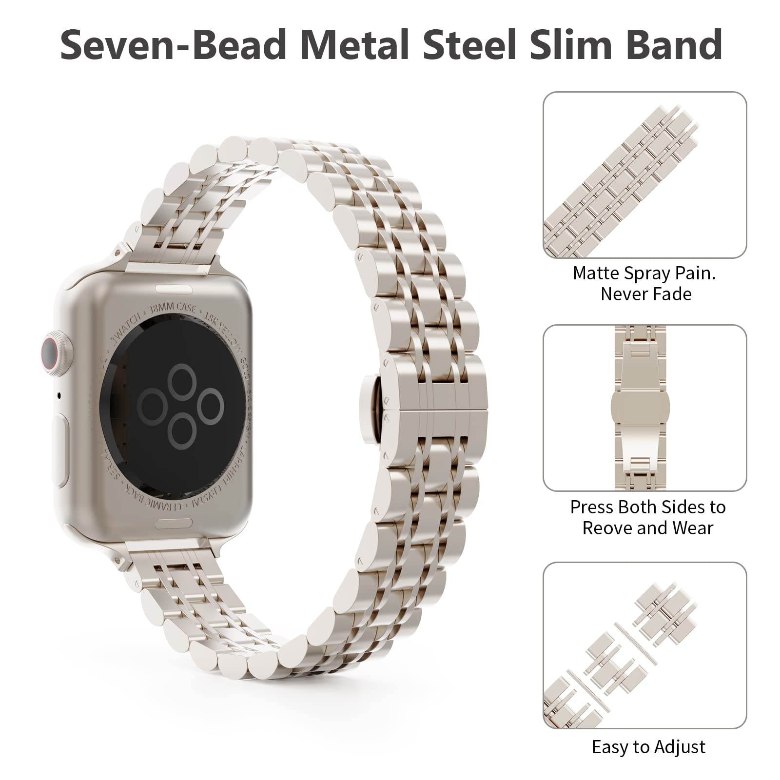 Slim Stainless Steel Metal Watch Band Compatible with Apple Watch 41mm 40mm 38mm 45mm 42mm 44mm 49mm - Thin Chain Link Strap for Women iWatch Series 9/8/7/SE/Ultra/6/5/4/3/2/1 - Perfect for Work, Gym & Everyday Wear
