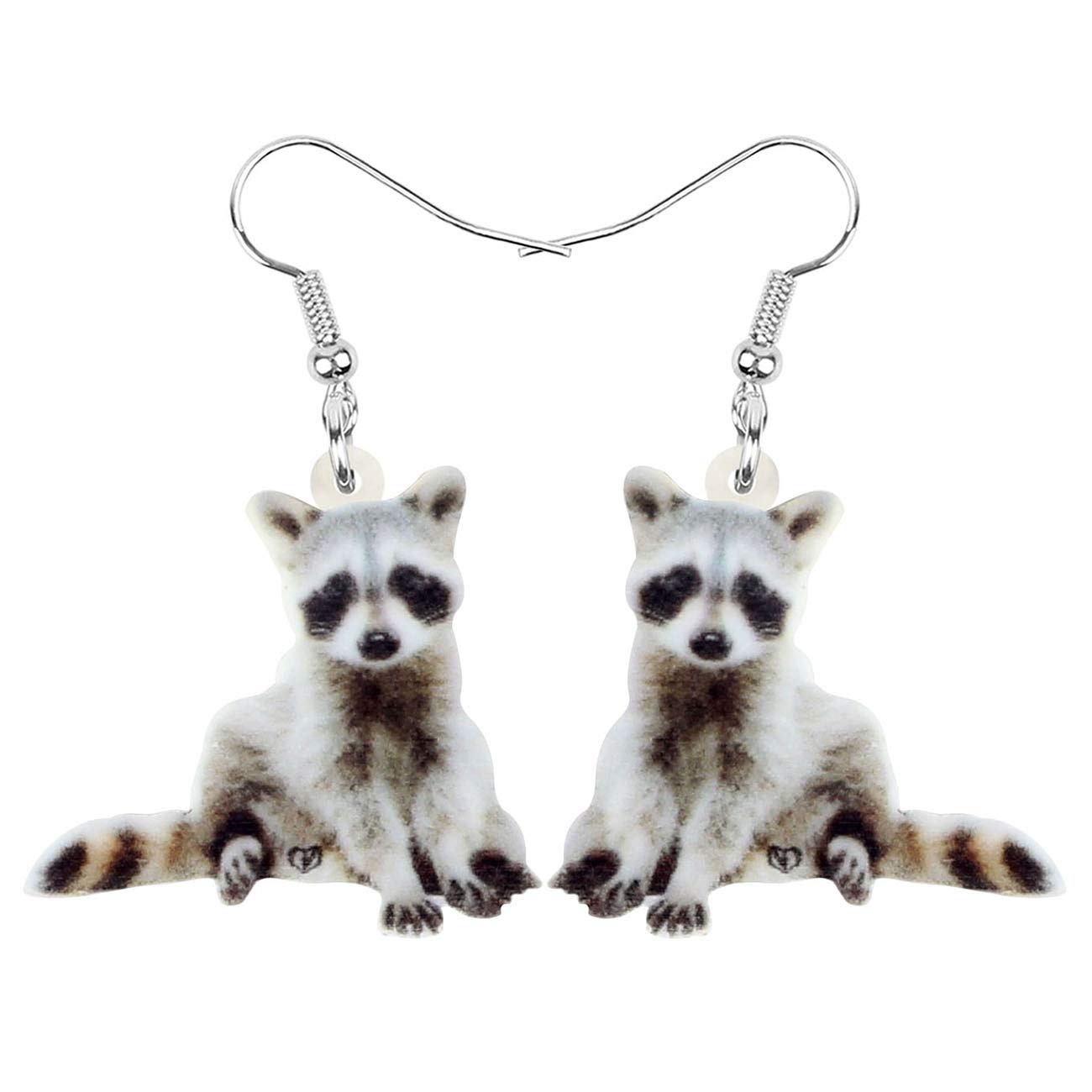NEWEI Cute Acrylic Grey Raccoon Dangle Earrings for Women - Fun Animal Jewelry Charms, Perfect for Casual Wear, Parties & Gifts