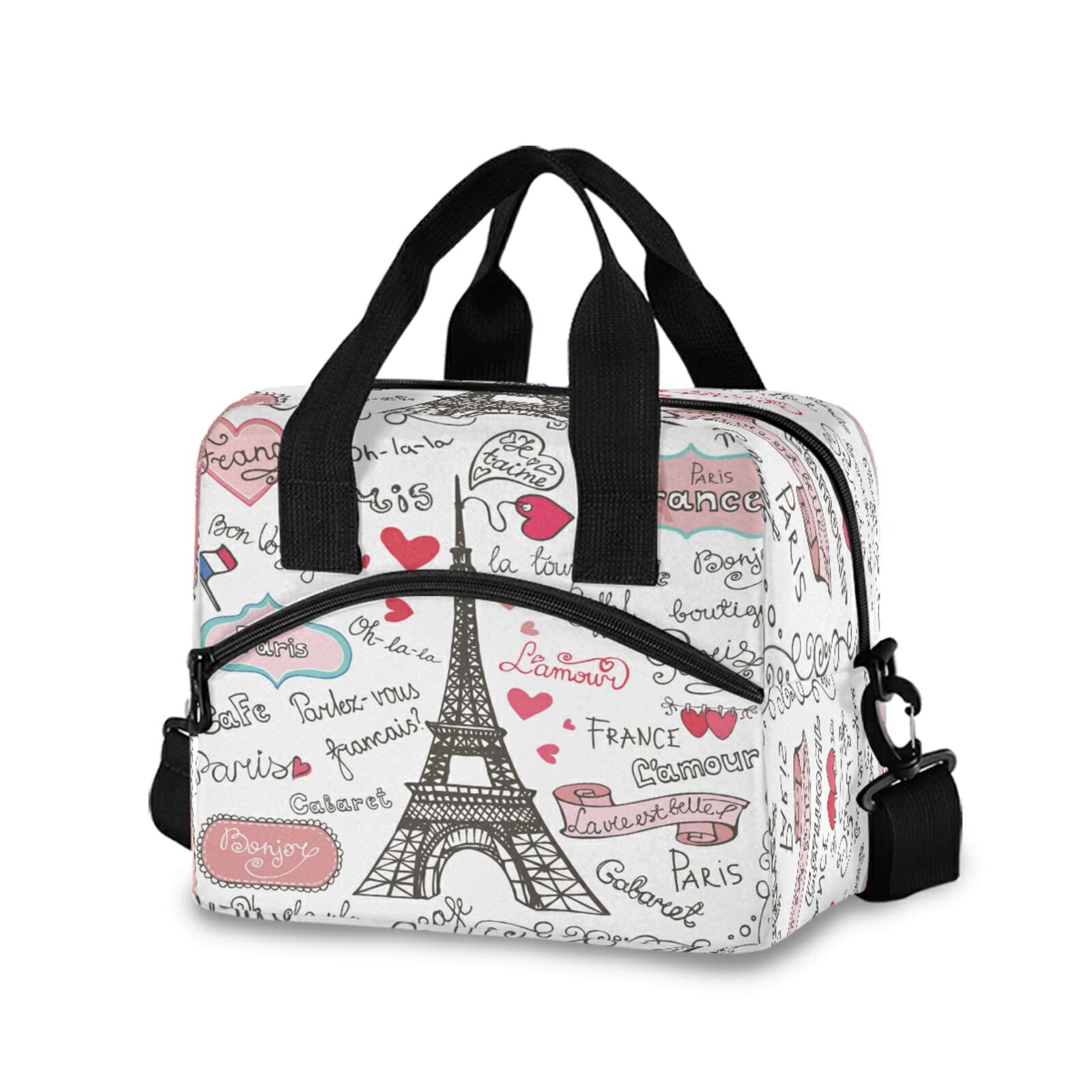 Eiffel Tower Paris Flag Insulated Lunch Bag - Large Reusable Thermal Cooler Tote with Shoulder Strap for Women & Men | Perfect for Office, School, Picnic & Meal Prep