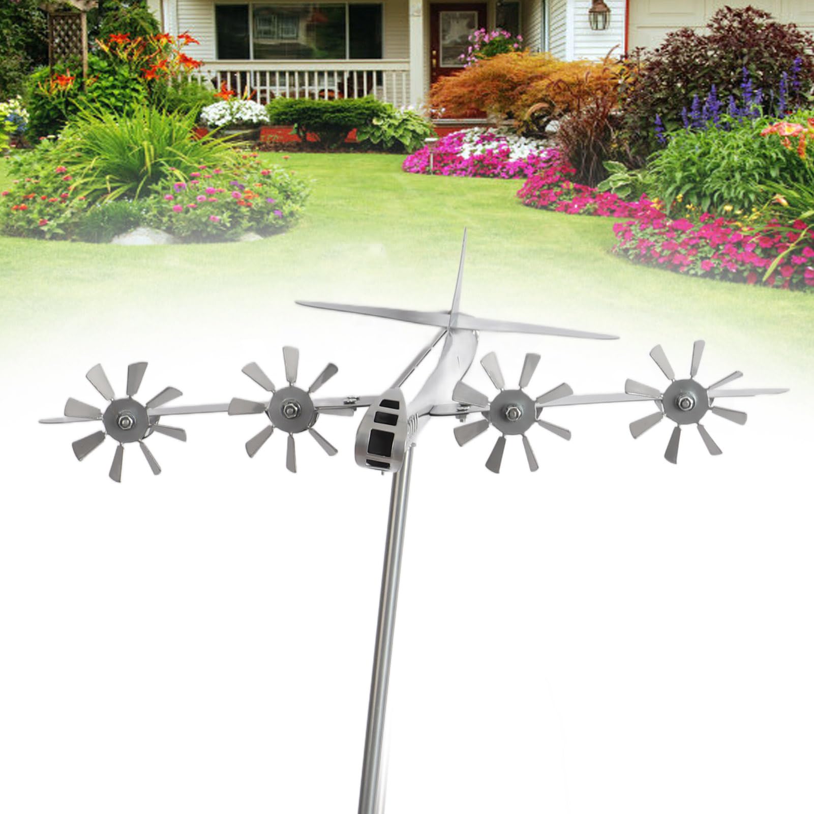 Stainless Steel B-29 Airplane Wind Spinner - Outdoor Windmill Sculpture for Garden, Patio, Yard & Lawn Decor | Durable Weather-Resistant Aircraft Stake for Wind Energy Display