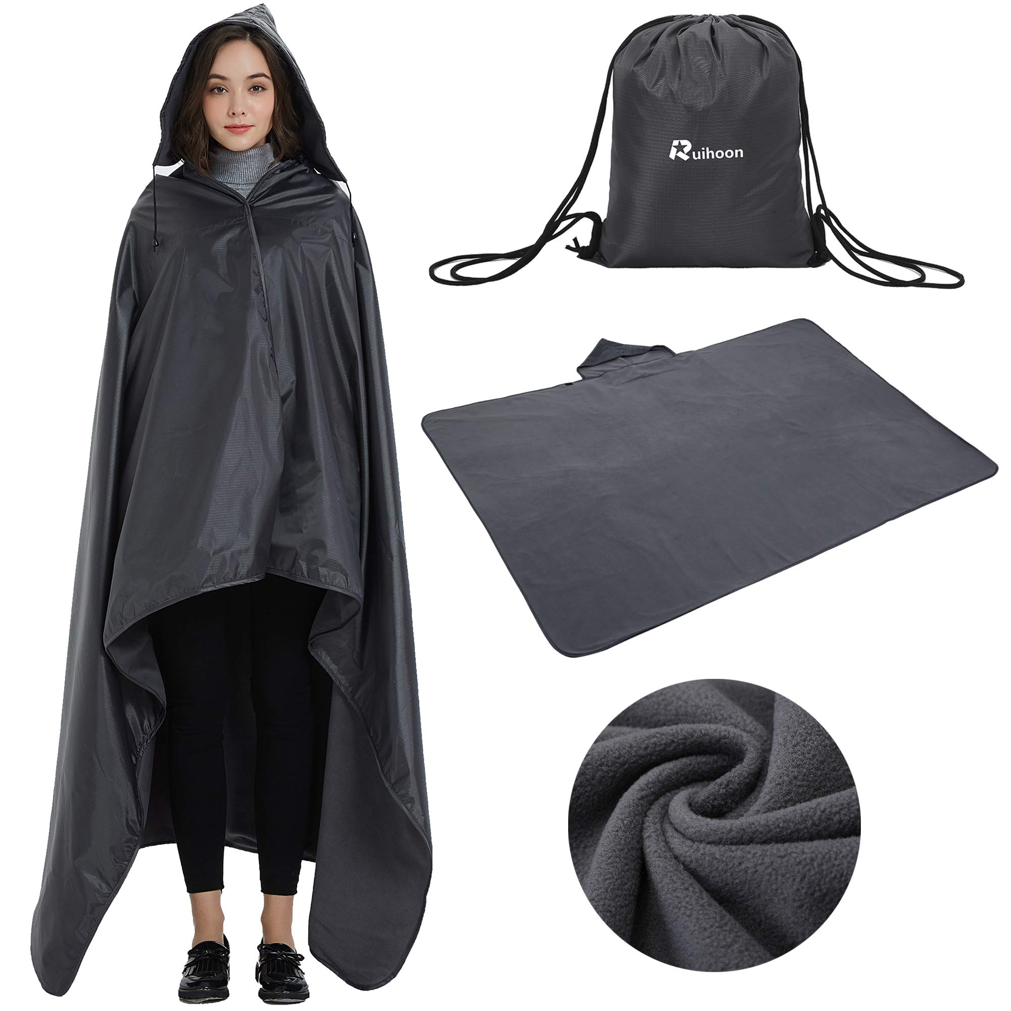 Ruihoon Hooded Stadium Blanket - Waterproof Windproof Outdoor Fleece Blanket for Cold Weather | Perfect for Camping, Picnics, Beach, Park, Sports Events, Travel, Festivals, Car Use & Pet Comfort | Stay Warm & Cozy Anywhere