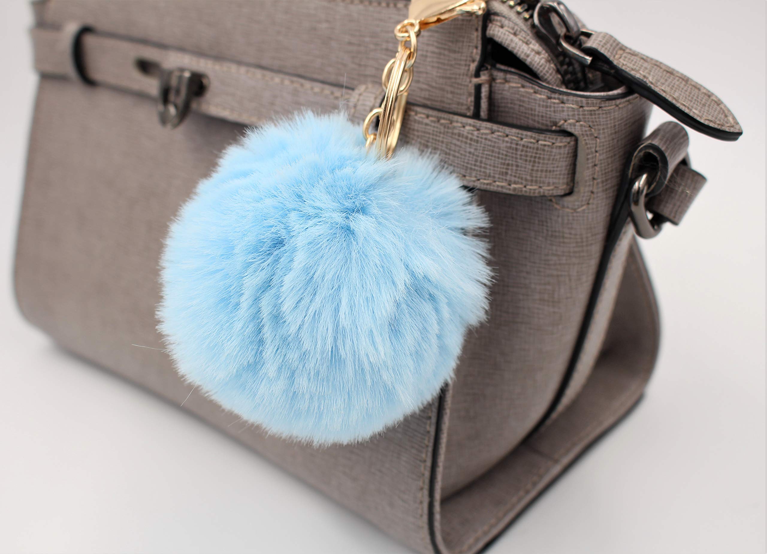 Faux Fur Pom Pom Keychain for Women & Girls - Cute Soft Fluffy Keyring for Backpacks, Purses, Luggage - Perfect Gift for Friends, Birthday, Christmas (Pink, Blue, White) - Great for Travel, School, Everyday Use