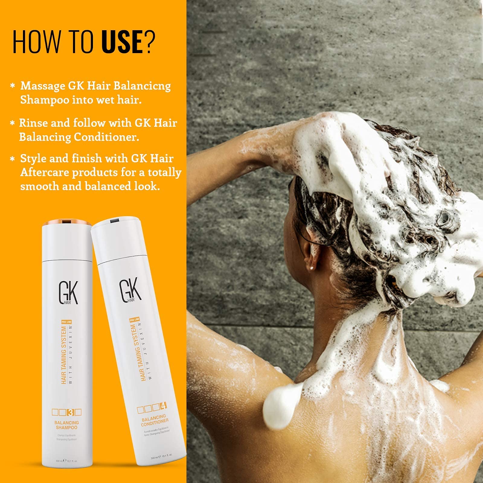 GK Hair Global Keratin Balancing Shampoo & Conditioner Set (300ml) for Damaged Hair - ThermalStyleHer Keratin Treatment (100ml/3.4oz) - Salon-Quality Hair Care for Smooth, Frizz-Free & Heat-Protected Styling