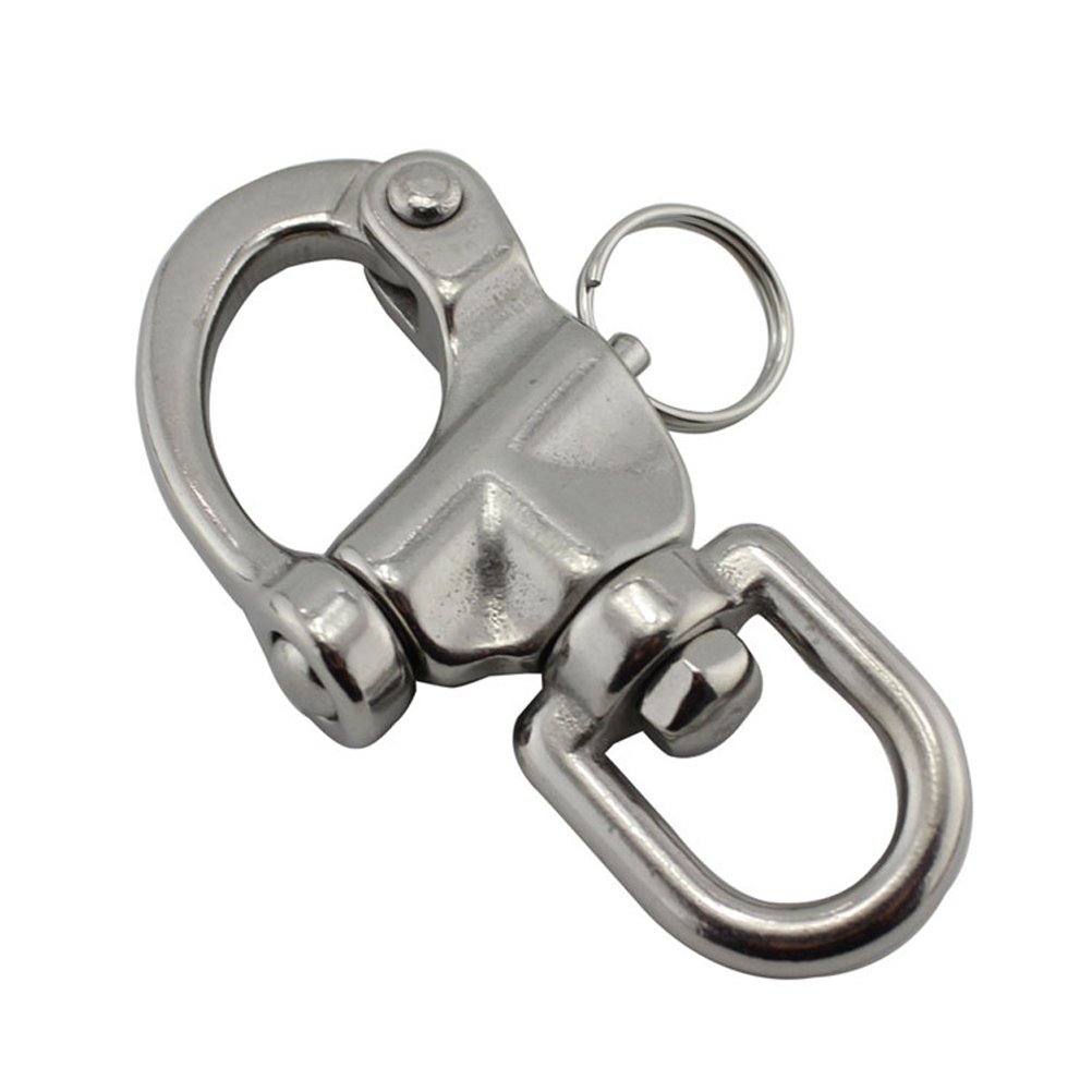TOPBATHY Heavy Duty Stainless Steel Swivel D Shackle - 2 Pack Corrosion Resistant Snap Hook with Large Bail for Marine, Boating, Fishing & Outdoor Rigging