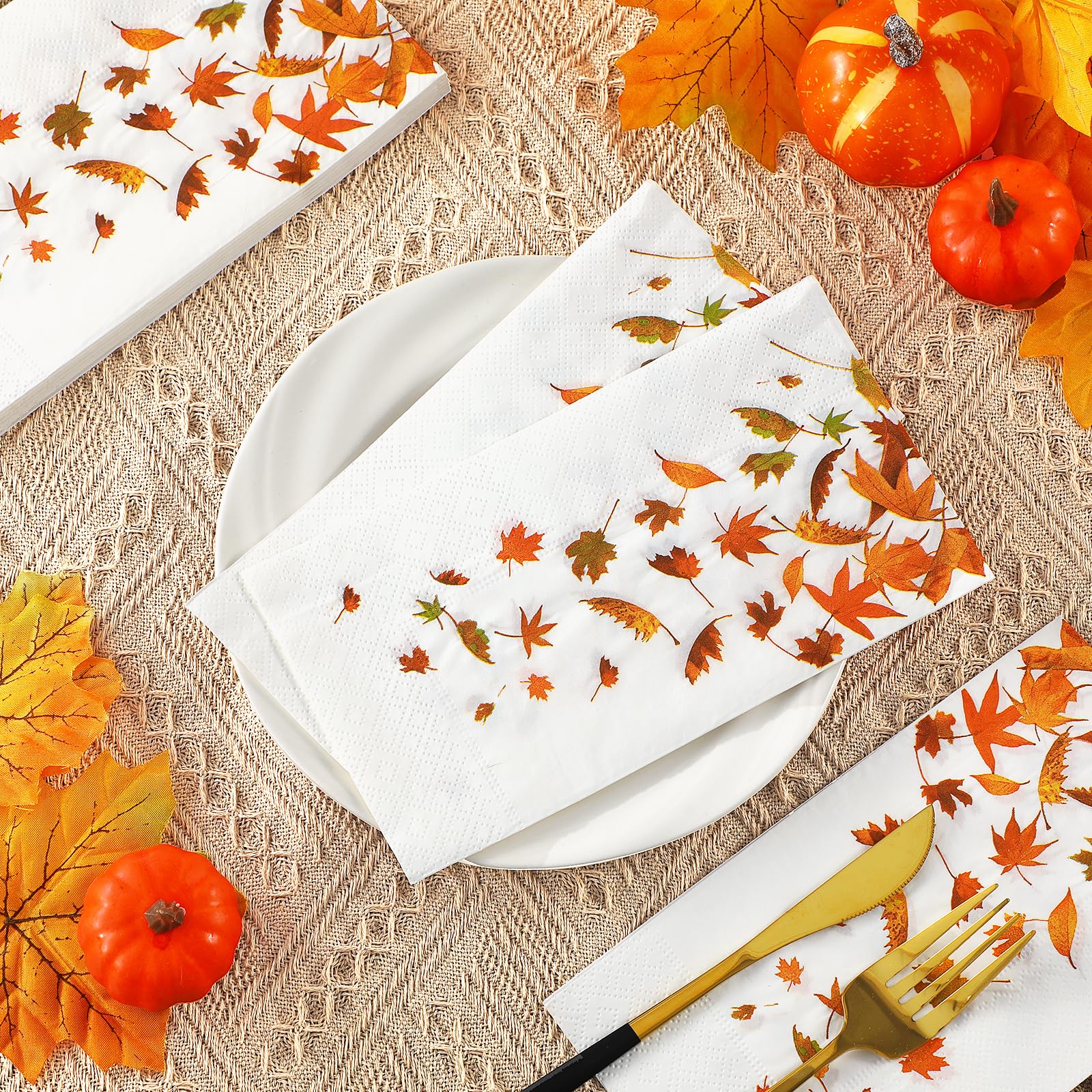 100PCS Fall Leaves Napkins - 3-Ply Disposable Thanksgiving Napkins for Bathroom & Kitchen | Decorative Autumn Paper Guest Towels | Perfect for Thanksgiving Dinner, Fall Home Decor & Party Table Settings