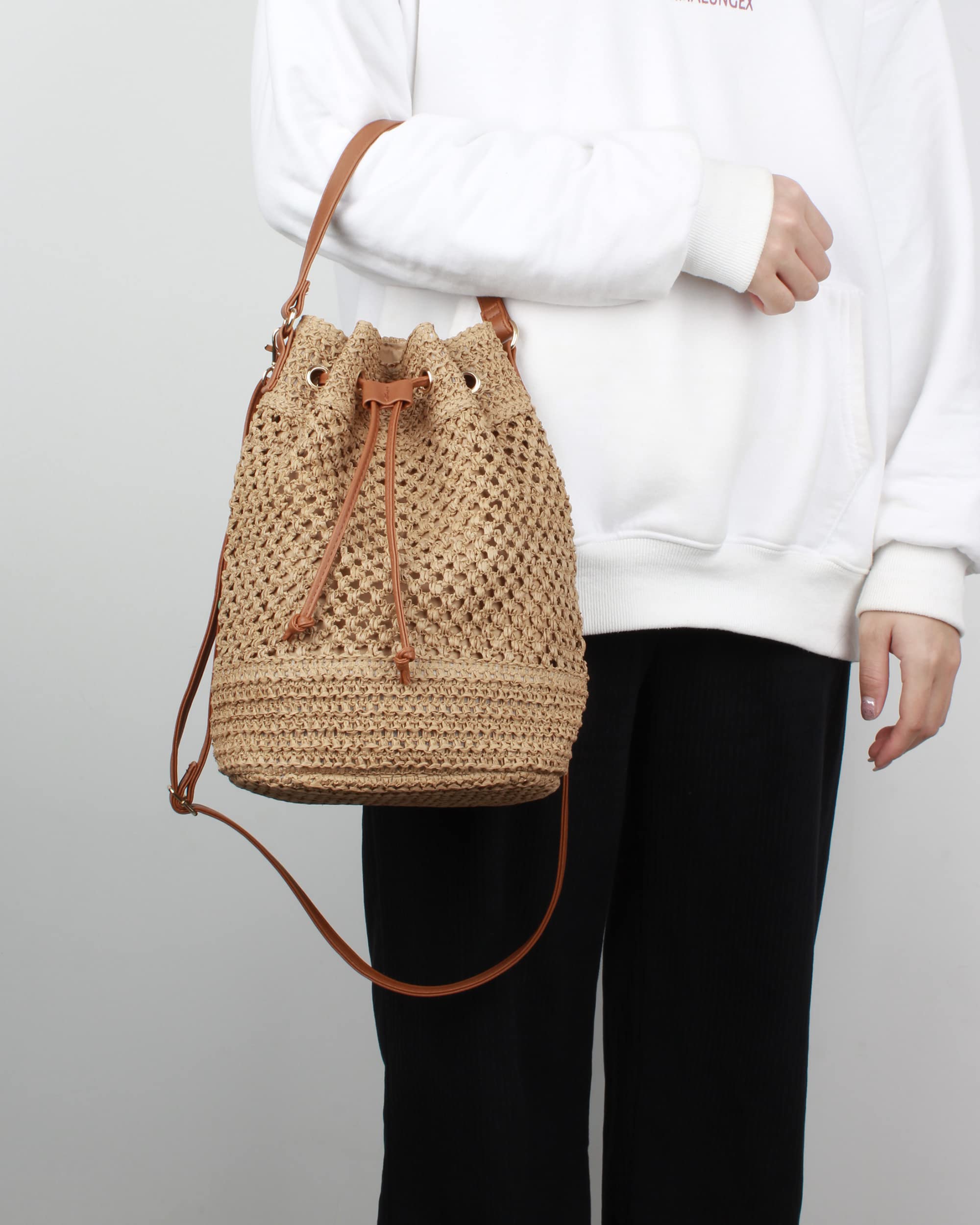 Van Caro Handwoven Cotton Straw Shoulder Bag - Crochet Tassel Bohemian Beach Purse for Women | Perfect for Summer Vacations, Beach Trips & Boho Fashion Accessories