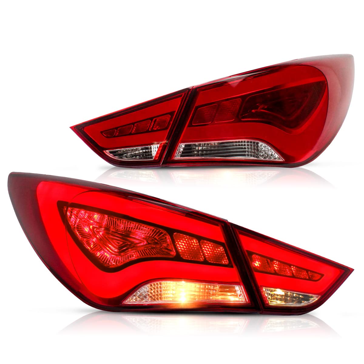 YUANZHENG Full LED Tail Lights for Hyundai Sonata 2011-2014 (6th Gen Sedan) - Red & Clear Brake/Reverse/Turn Signal Lights - YAB-SNT-0209A - Perfect for Night Driving & Enhanced Safety