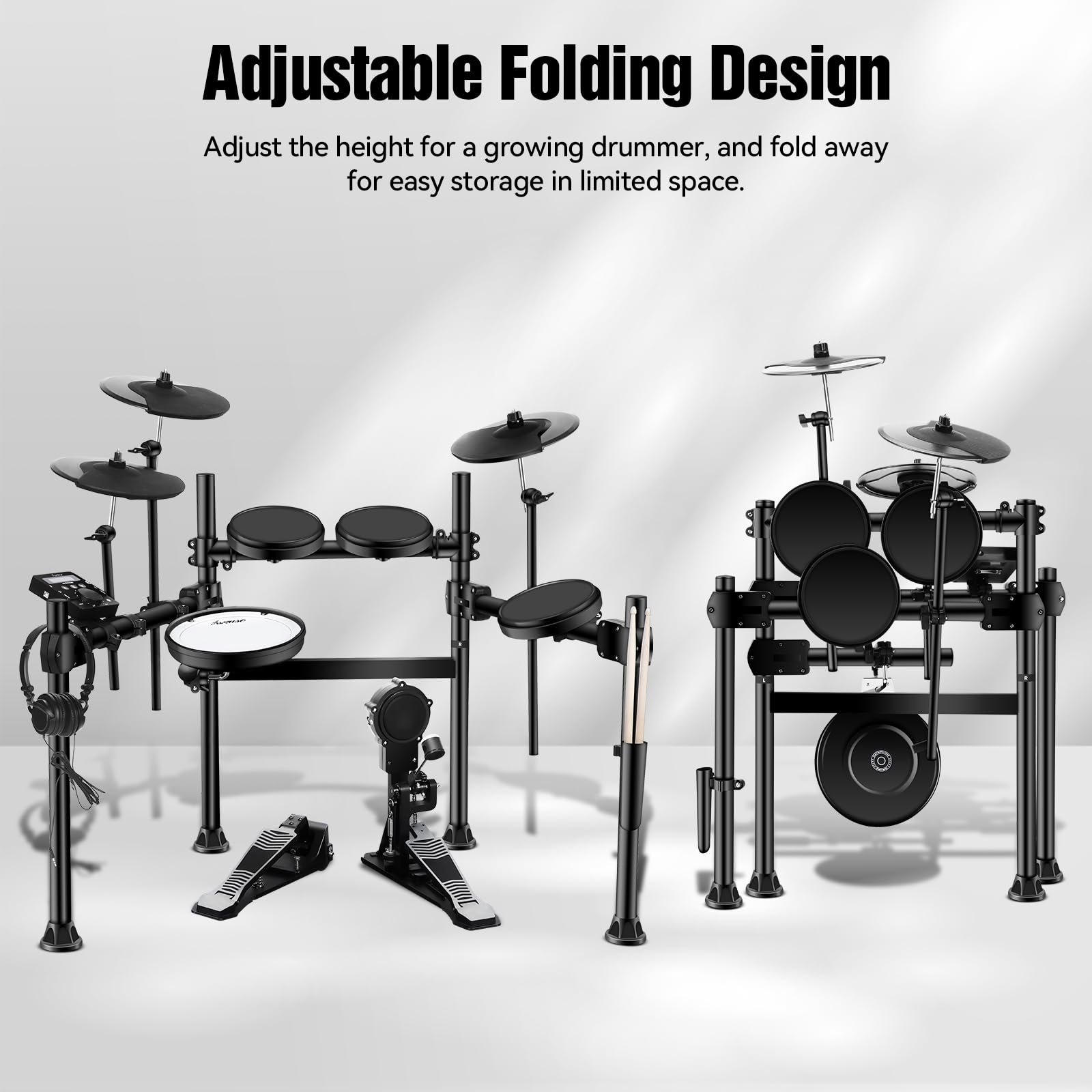 Asmuse AD-30 Electric Drum Kit with 4 Mesh Pads, Switch Pedals & Headphones - Electronic Drum Set for Beginners & Adults - Perfect for Home Practice, Studio Recording & Live Performance (Black)