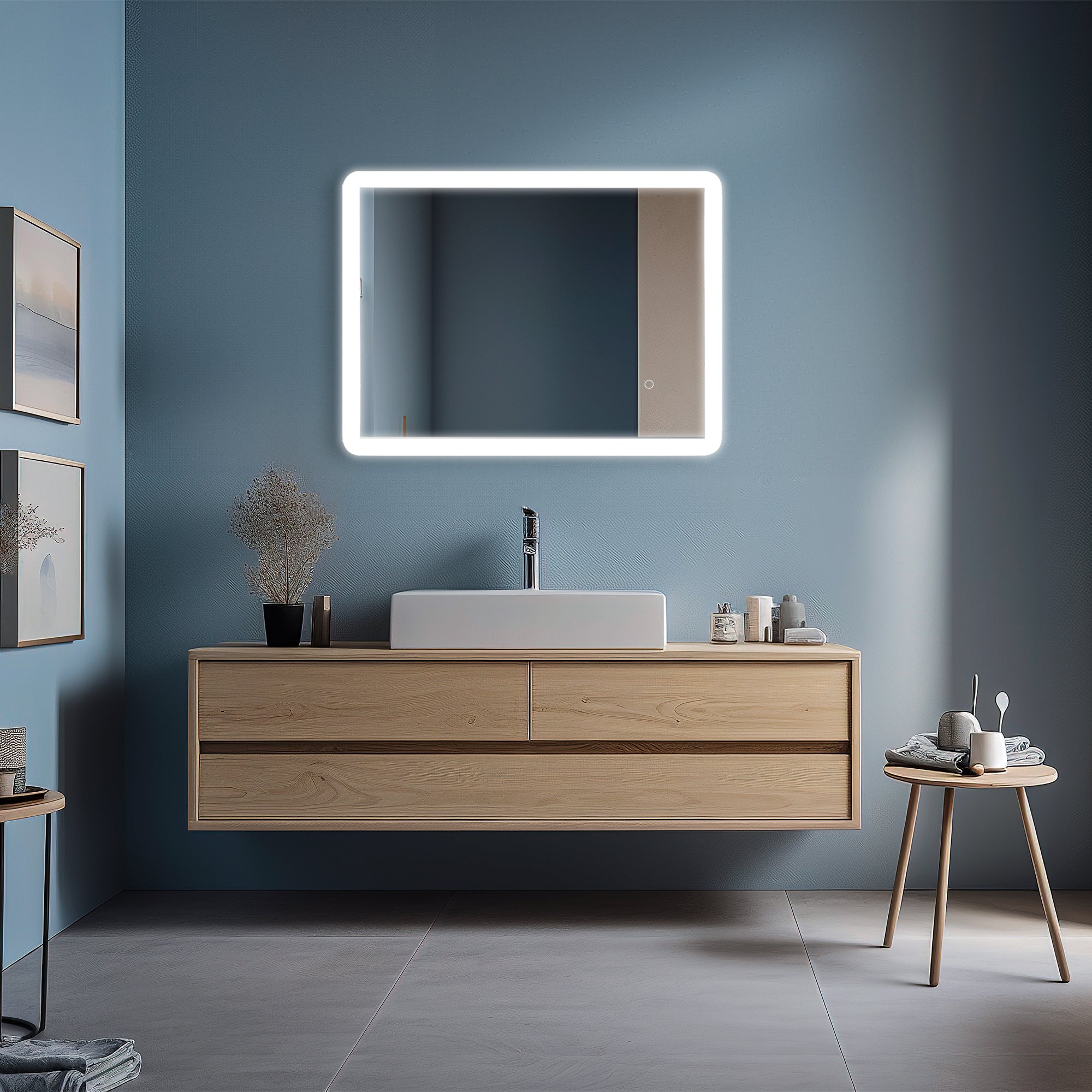 Pilsen LED Bathroom Mirror with Touch Dimmer & Anti-Fog Function - 4 Size Options for Vanity, Makeup & Shaving - Perfect for Modern Home & Spa Decor