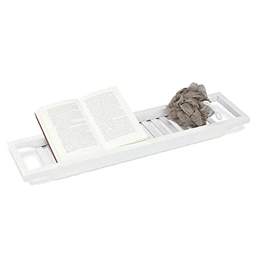 Non-Slip Bathtub Caddy Tray - Multi-Functional Bathroom Shelf for Toiletries, Books & Spa Accessories (White) - Perfect for Relaxing Baths, Shower Storage & Spa Days