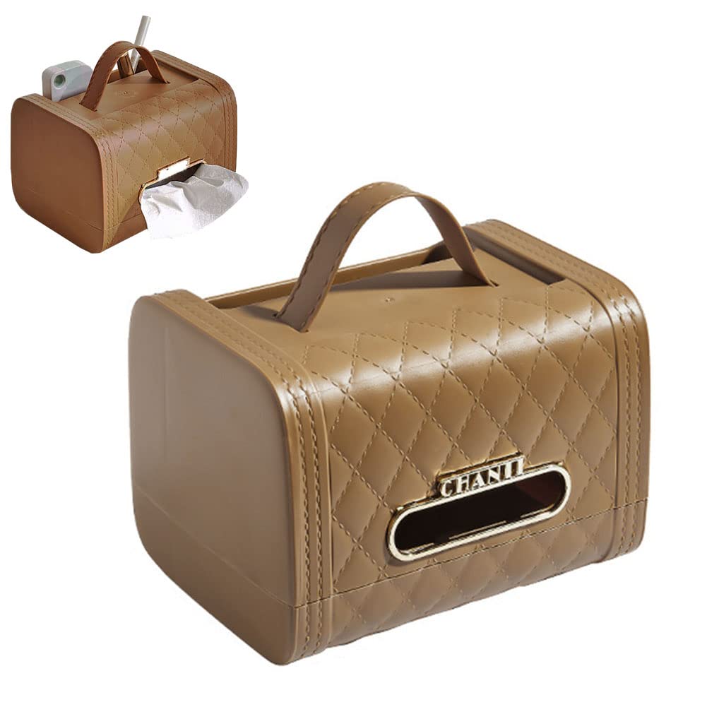 CQUUKOI Cute Handbag Tissue Box Holder - Multi-Functional Square Tissue Box & Cell Phone Stand for All Smartphones - Desktop Decoration for Bedroom, Bathroom, Kitchen & Dining Table (Brown) - Perfect for Home Decor & Office Organization