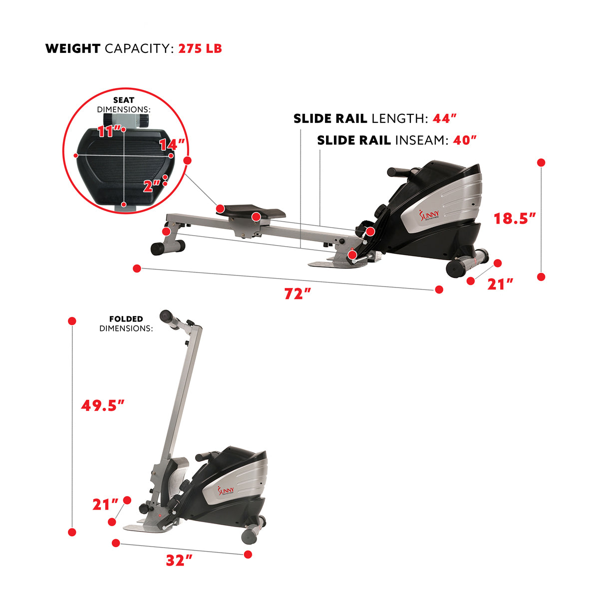 Dual Function Rowing Machine for Home Gym - Foldable Multi Rower with LCD Display for Full Body Workout | Perfect for Cardio & Strength Training in Small Spaces