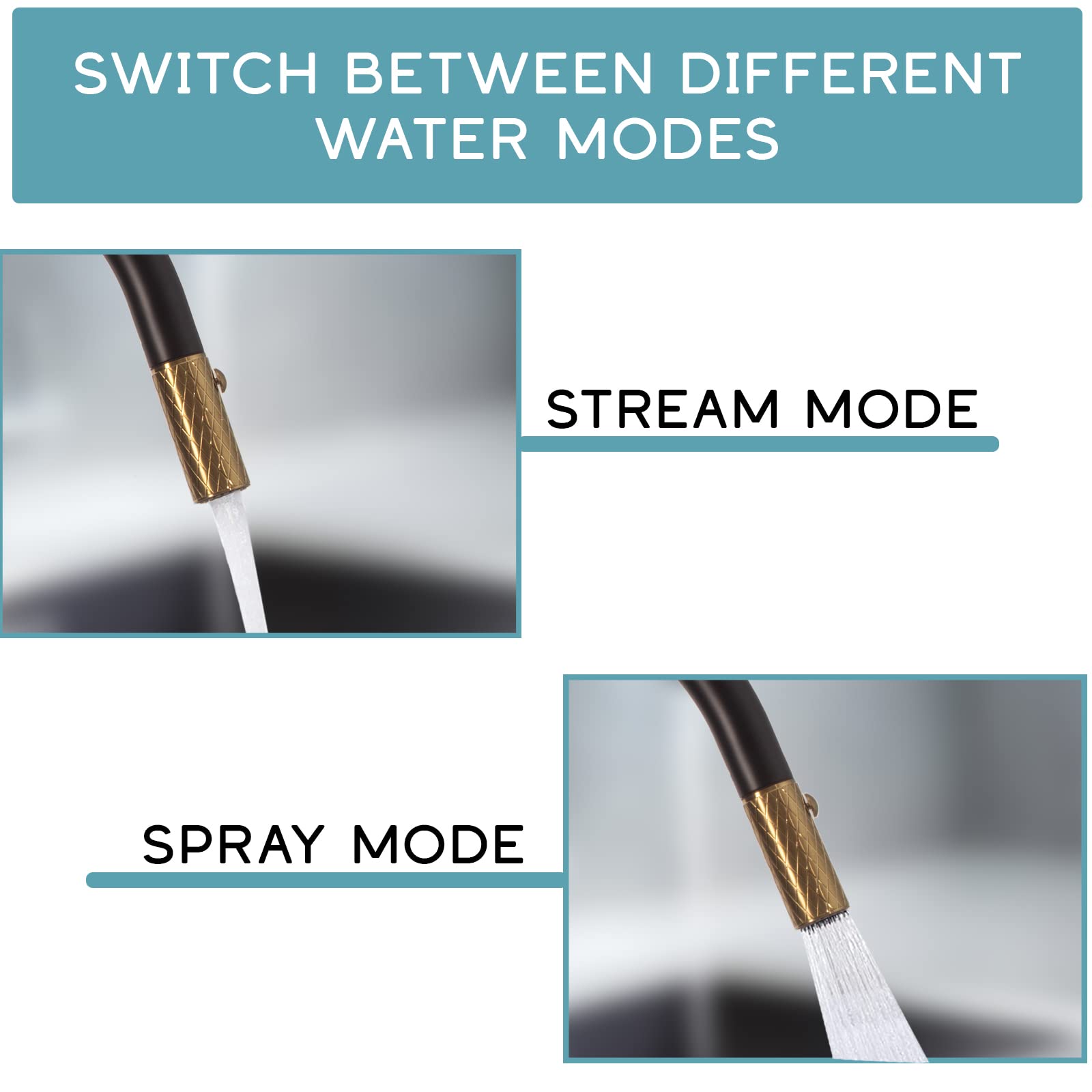 Strictly Sinks Pull Down Kitchen Faucet - Black & Gold Finish with Pull Out Sprayer, 360° Swivel Spout, Dual Spray & Stream Modes | Perfect for Modern Kitchens, Dishwashing & Food Prep
