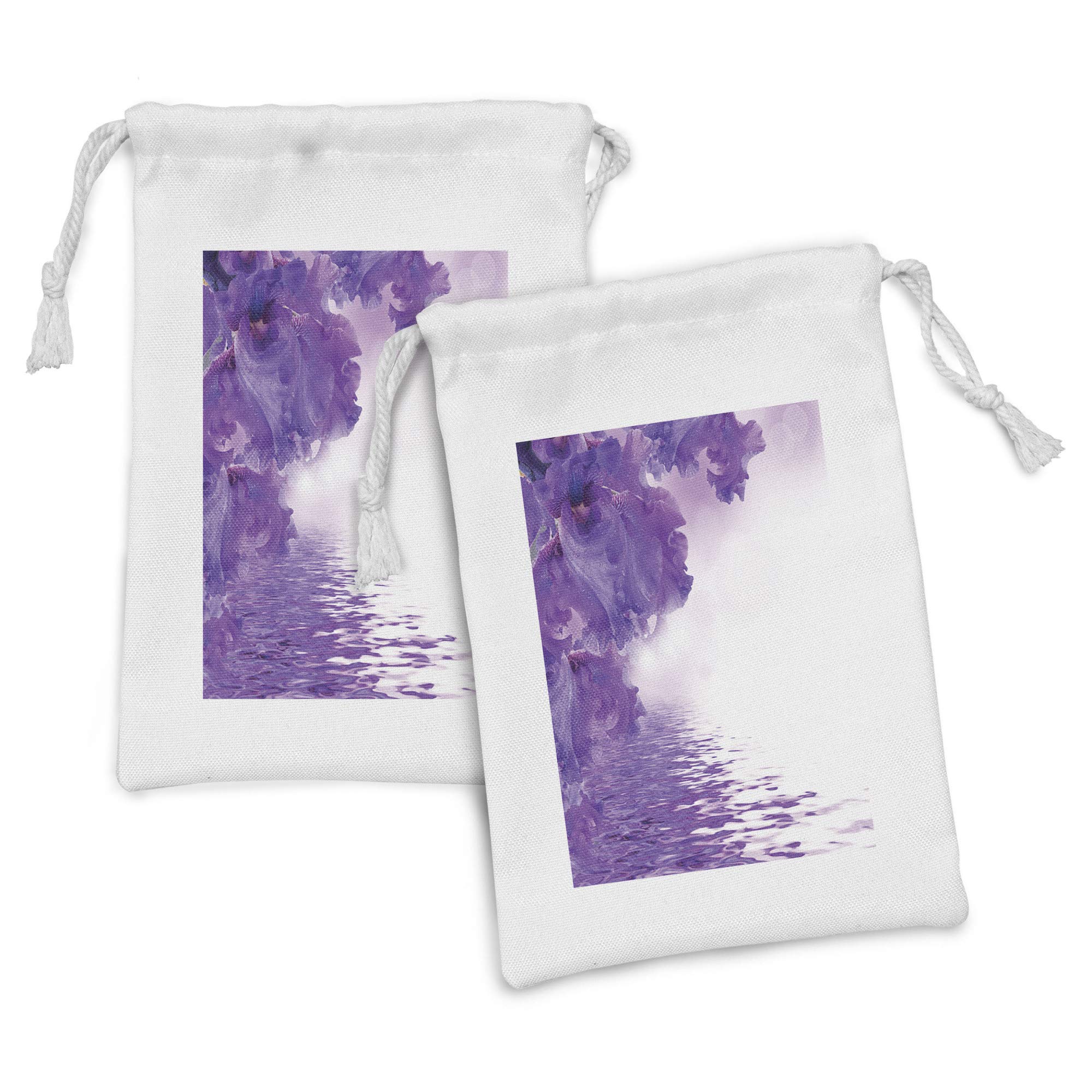 Ambesonne 2-Pack Floral Drawstring Pouches - Iris Flower Petals Water River Nature Design, Small Fabric Bags for Toiletries, Jewelry, Travel Essentials & Party Favors (9