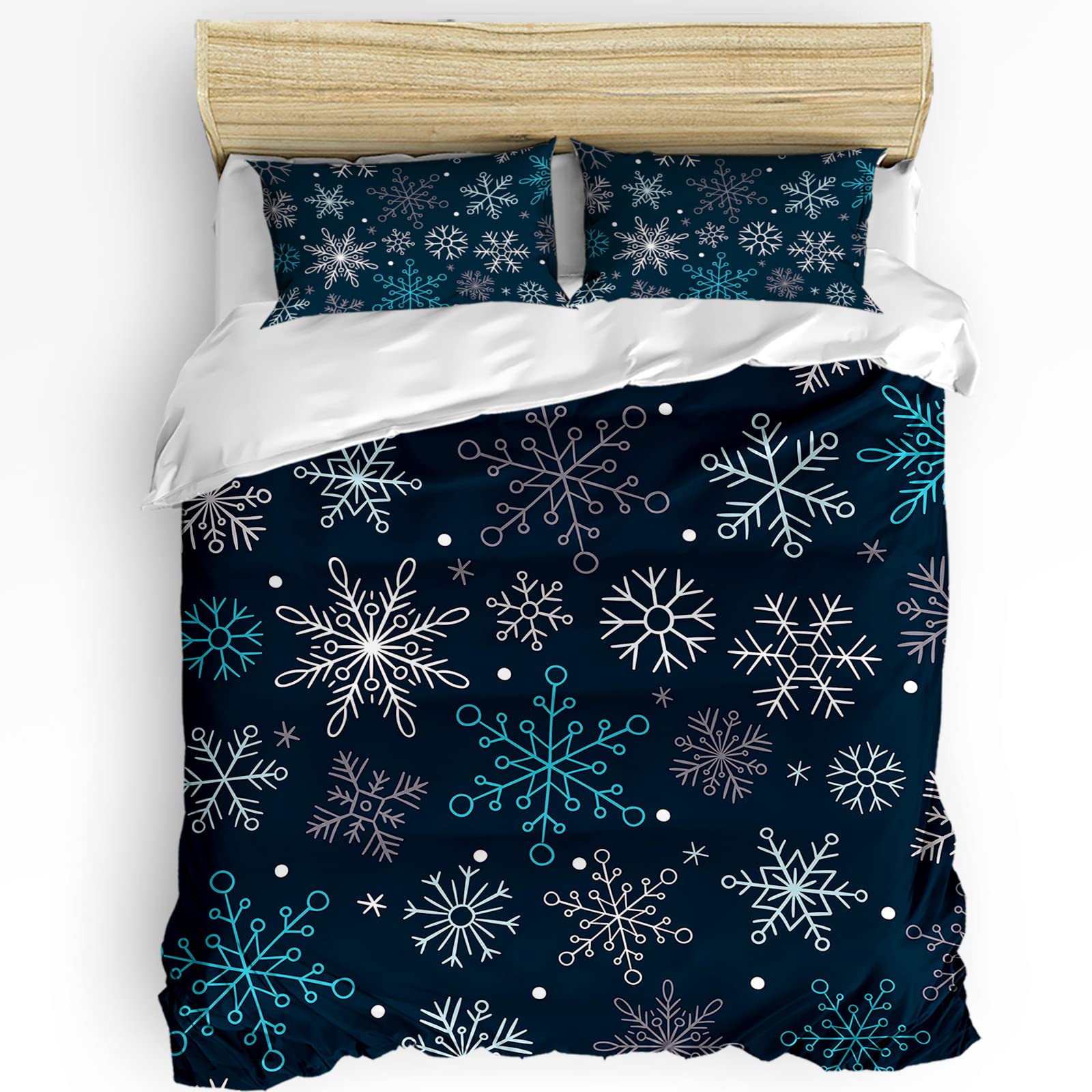 LooPoP 3-Piece Christmas Snowflake Comforter Set - Super Soft Wrinkle-Free Bedding for California King Size Beds | Includes Comforter & Pillow Shams | All-Season Gray & Blue Design for Adults & Kids | Perfect for Holiday Decor, Winter Bedroom & Cozy Home Styling