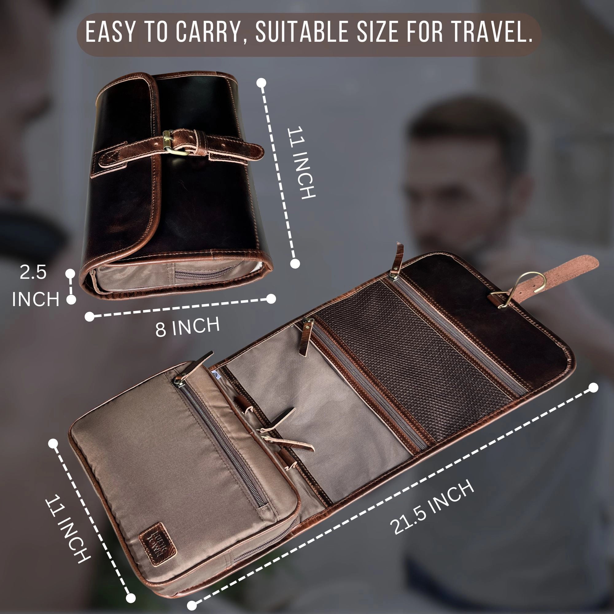 Premium Leather Hanging Toiletry Bag for Men & Women - Travel Cosmetic Organizer with Multiple Pockets - Perfect for Vacation, Gym, Camping & Business Trips
