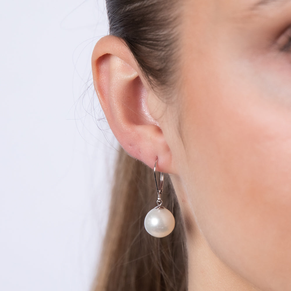 9ct White Gold 10-11mm White South Sea Pearl Drop Earrings for Women - Elegant Dangle Pearl Jewelry for Wedding, Party & Special Occasions