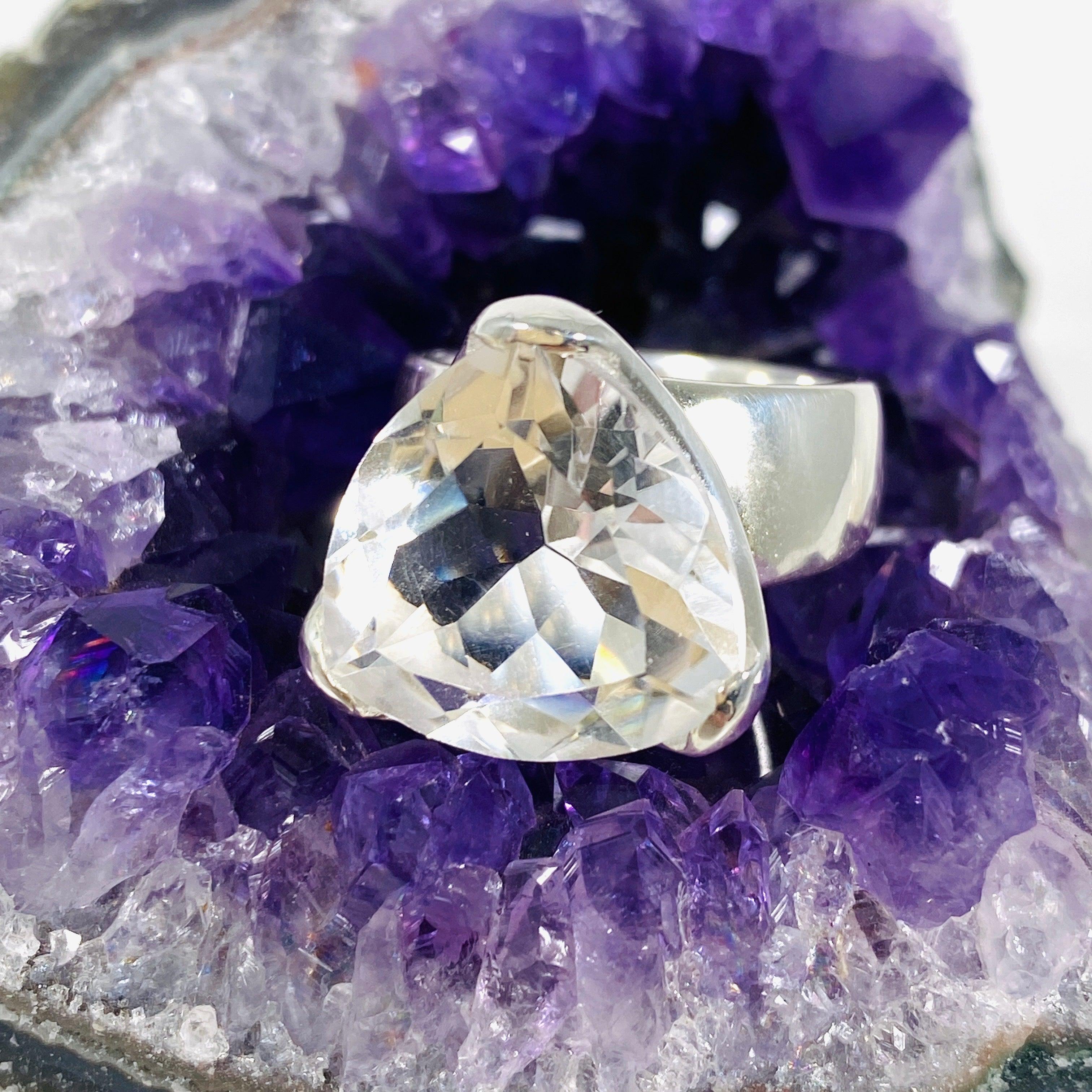 Natural Clear Quartz Trillion Faceted Ring - Size 7 | KRGJ2941 | Elegant Healing Crystal Jewelry for Meditation, Energy Work & Spiritual Gifts