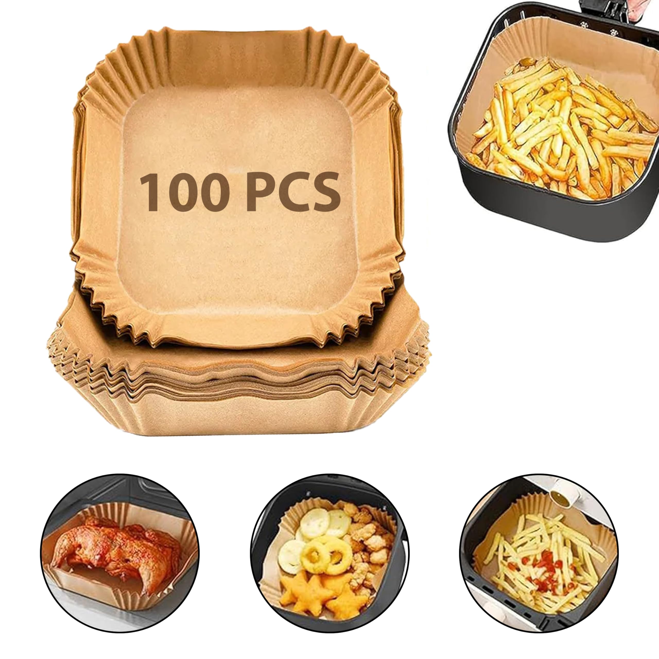 100PCS 16cm Round Air Fryer Liners - Non-Stick Unbleached Parchment Paper for Air Fryer, Baking & Microwave | Disposable Heat-Resistant Cooking Sheets for Healthy Meals & Easy Cleanup