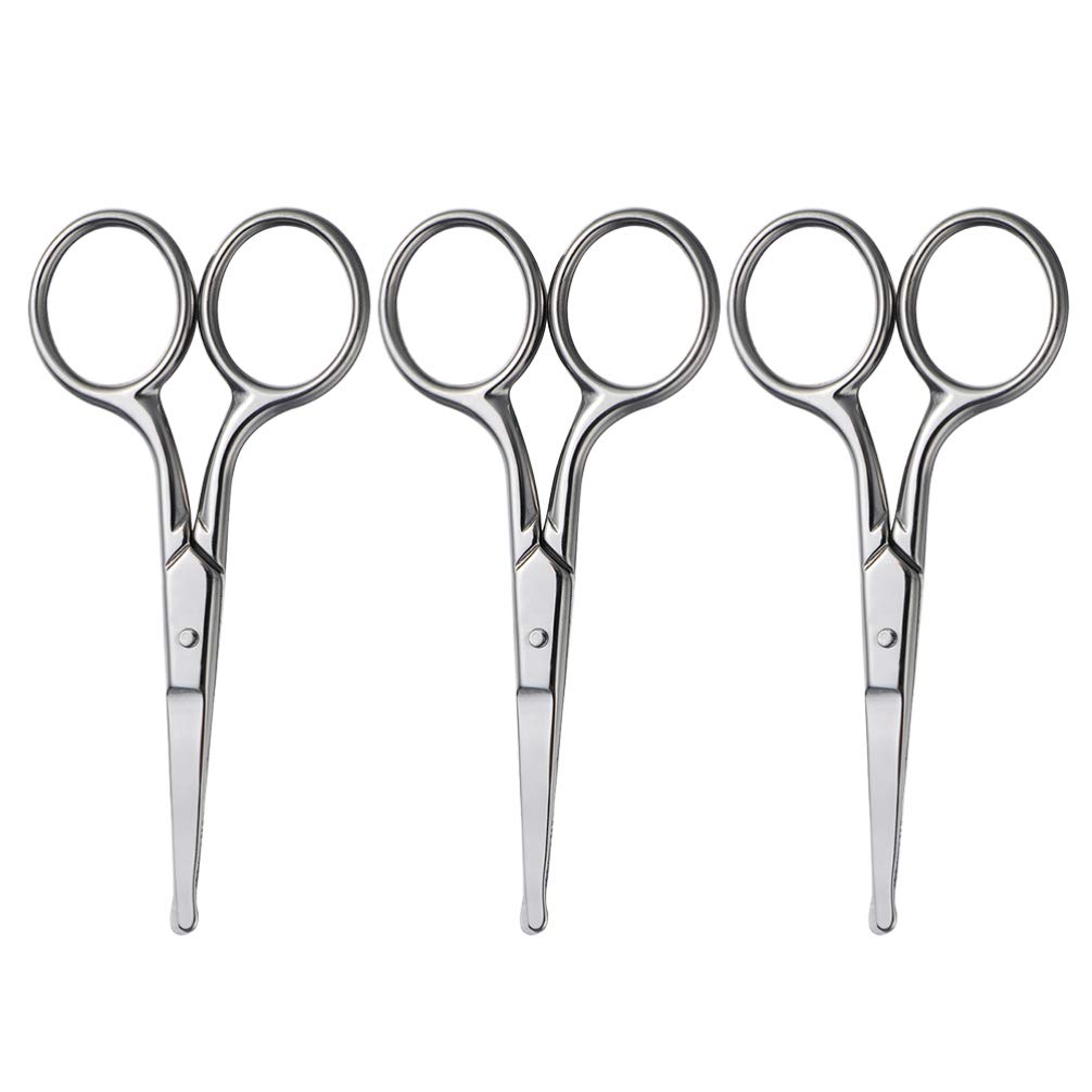 3 Pack Stainless Steel Nose Hair Trimmer Scissors - Safe & Precise Eyebrow & Vibrissa Grooming Tool for Men - Perfect for Travel, Home & Personal Care Routines