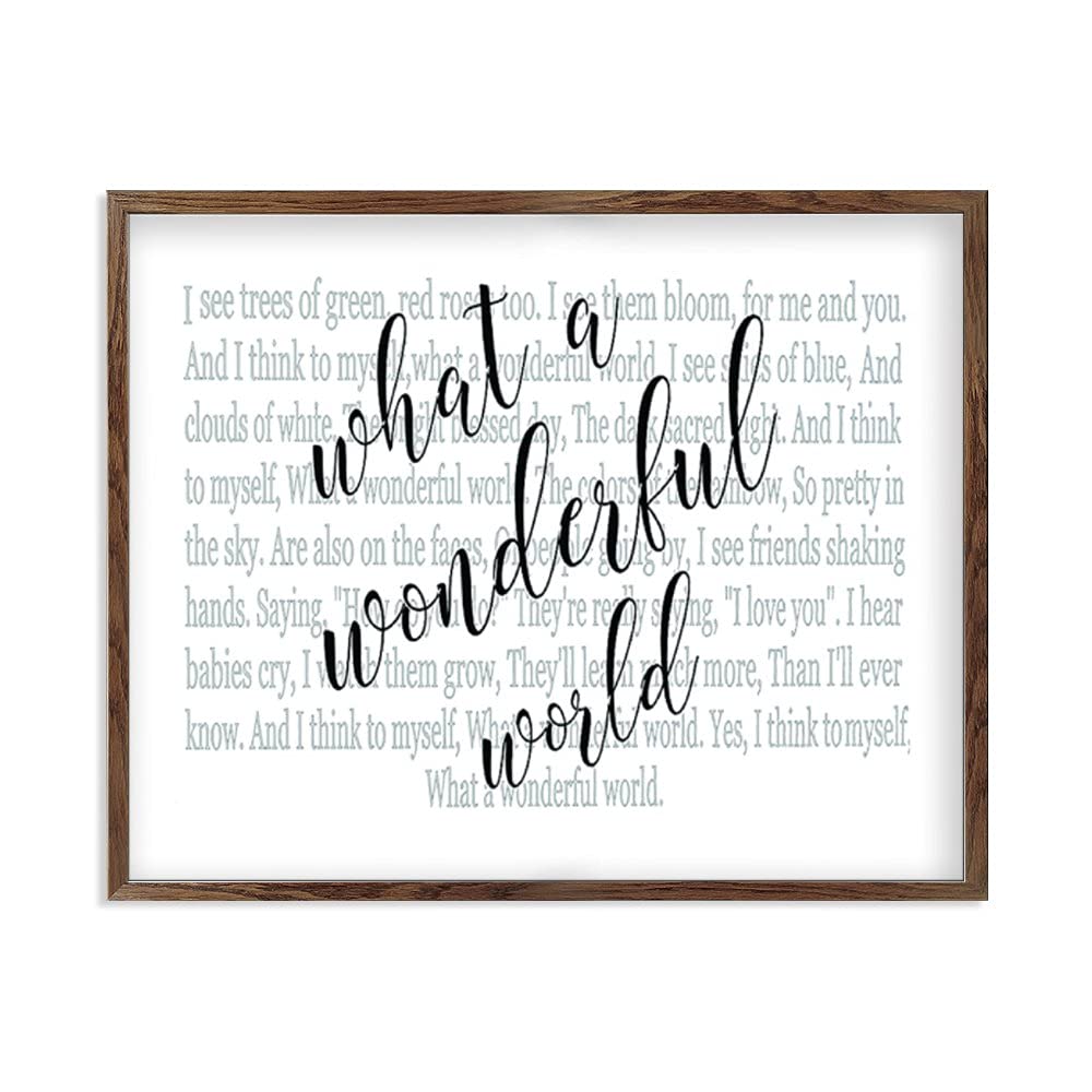 Louis Armstrong 'What a Wonderful World' Lyrics Wood Sign - Large Framed Rustic Wall Art for Farmhouse, Nursery & Home Decor - Perfect for Living Room, Bedroom or Gift