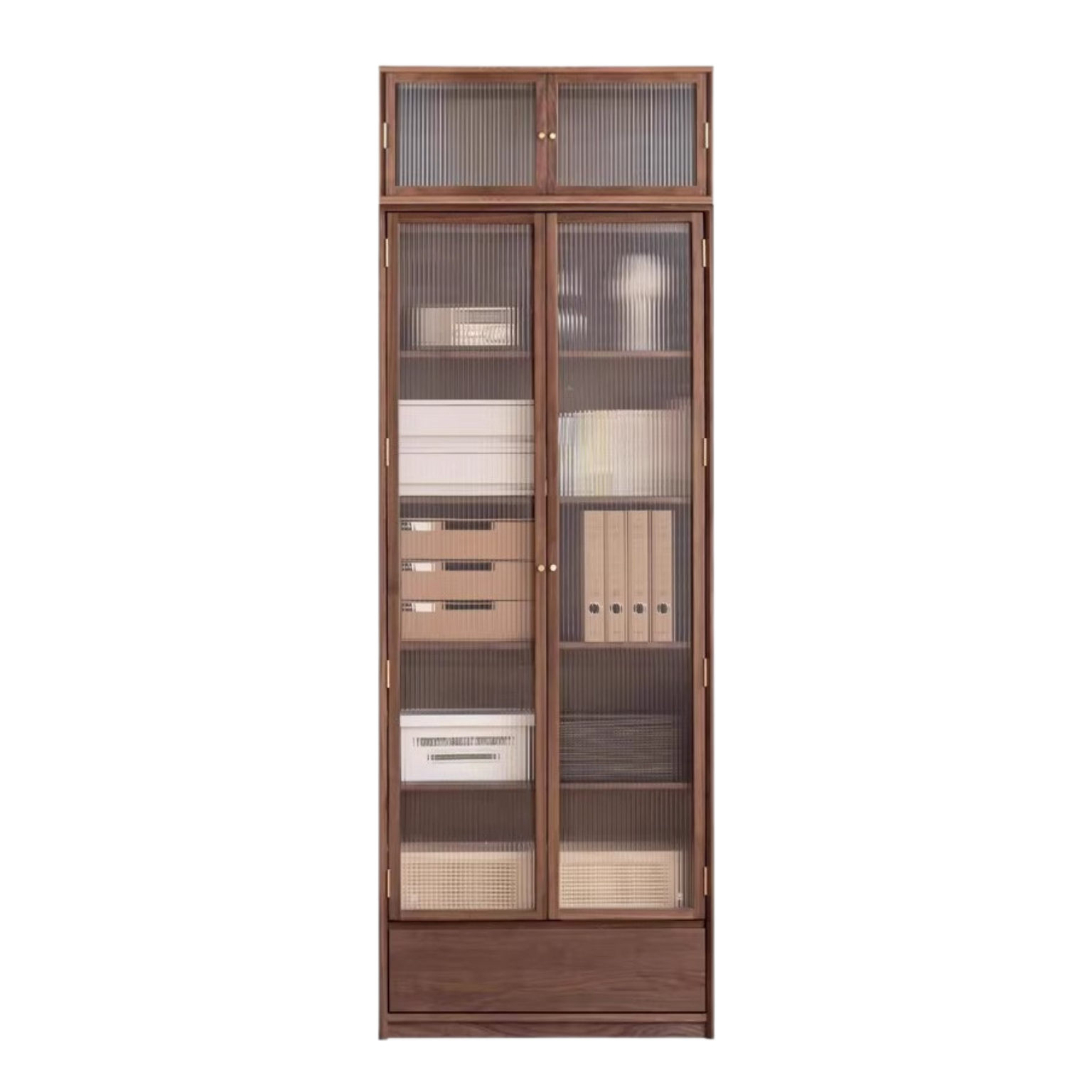 Solid Black Walnut Wood Bookcase with Glass Doors - Stylish Display & Storage Cabinet for Living Room, Office, or Library