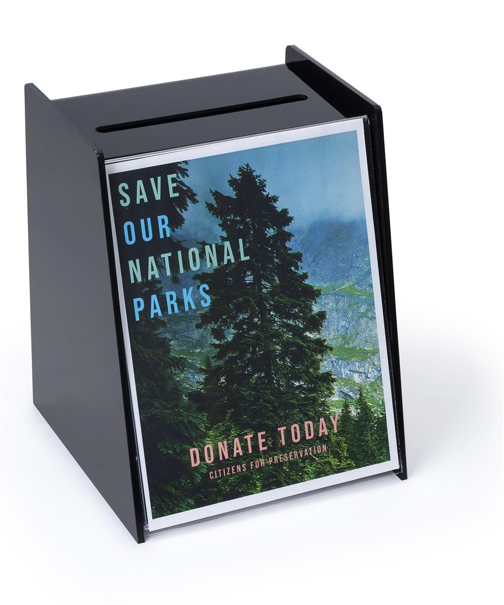 Black Acrylic Ballot Box with Holder for 8.5x11 Inch Sign - Secure Voting Container for Elections, Events & Fundraisers