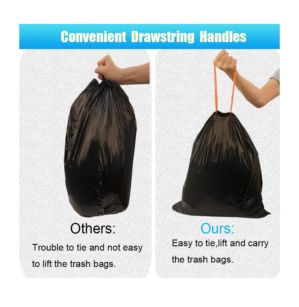 10 Gallon Drawstring Trash Bags - 90 Count Heavy Duty 0.9 Mil Garbage Can Liners for Kitchen, Bathroom & Office Waste Bins - Black (10 Gal) - Perfect for Home, Commercial & Outdoor Use