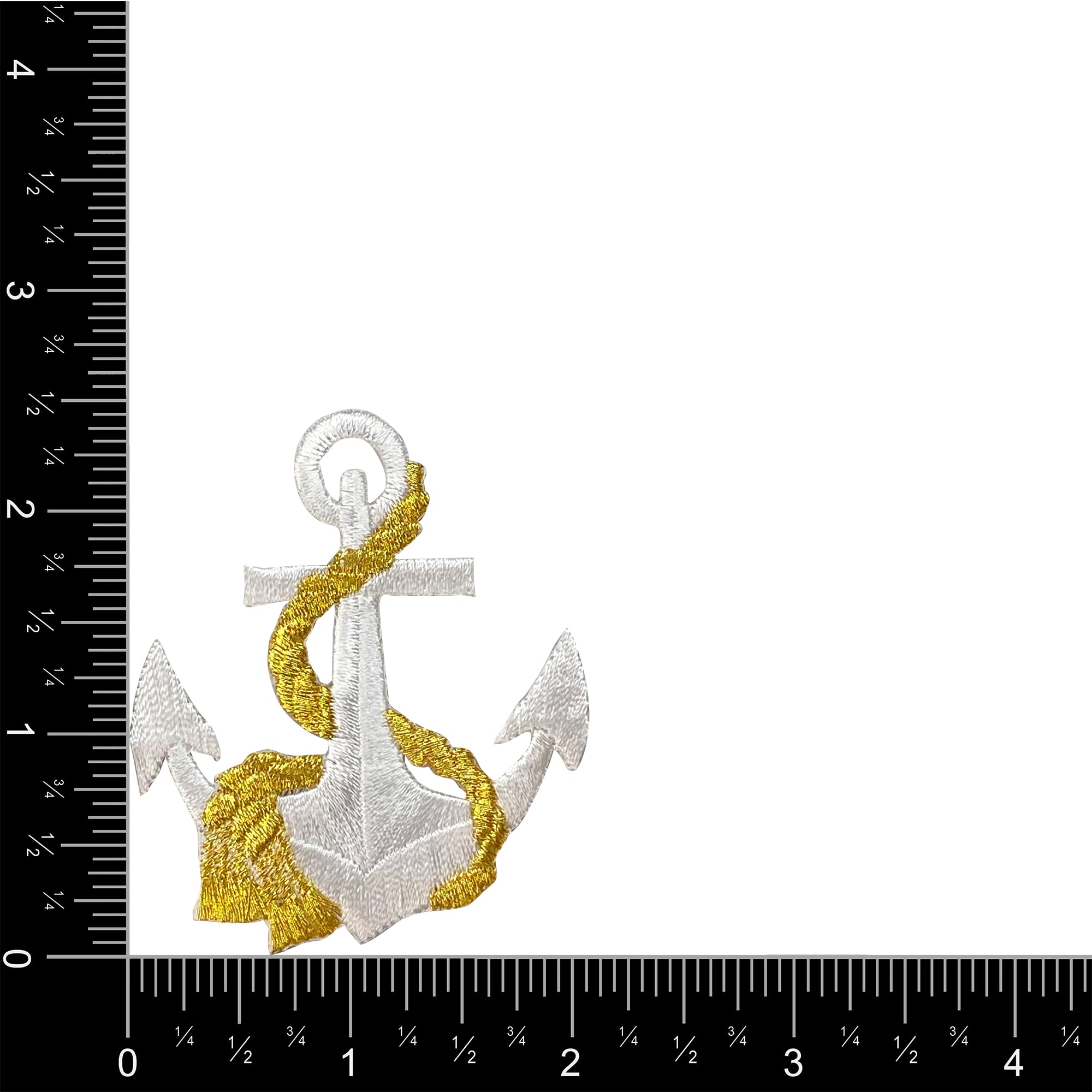 Nautical Anchor Embroidered Iron-On Patch - White Anchor with Gold Rope Design for Jackets, Backpacks & DIY Crafts