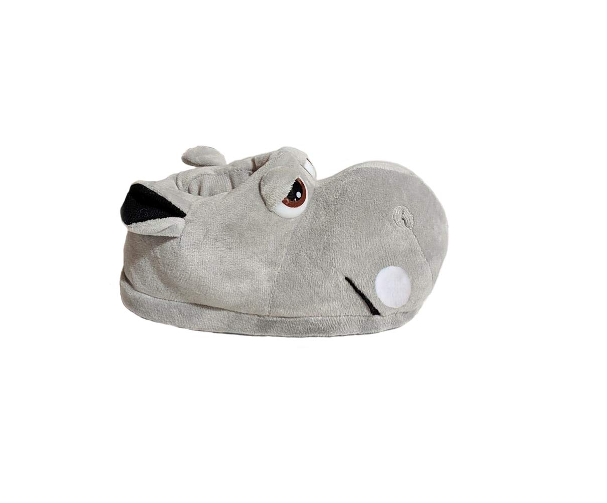 YUCHE Plush Animal Slippers for Adults & Kids - Soft Cotton Hippo House Shoes (Size 7, Grey) - Cozy Indoor & Outdoor Wear for Family