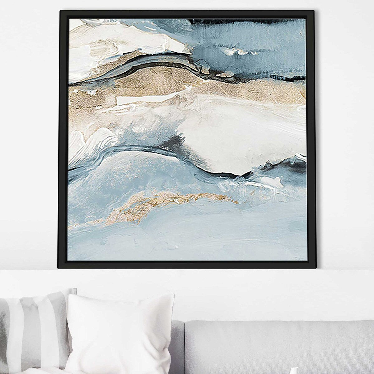 Blue Crystalline Print Floating Canvas Wall Art - Modern Abstract Painting for Living Room, Bedroom & Office Decor