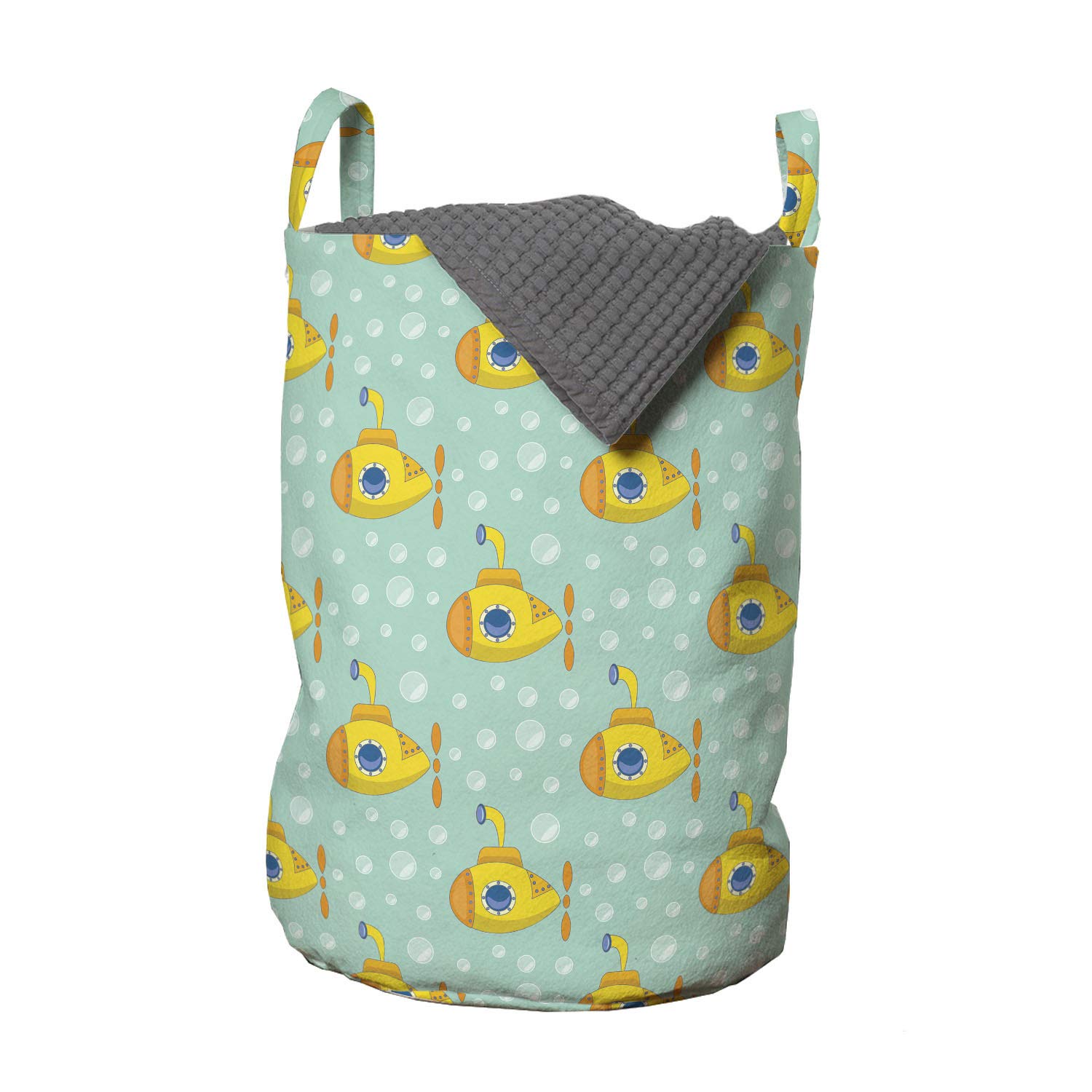 Ambesonne Yellow Submarine Laundry Bag - Nautical Themed Hamper with Drawstring Closure & Handles, 13