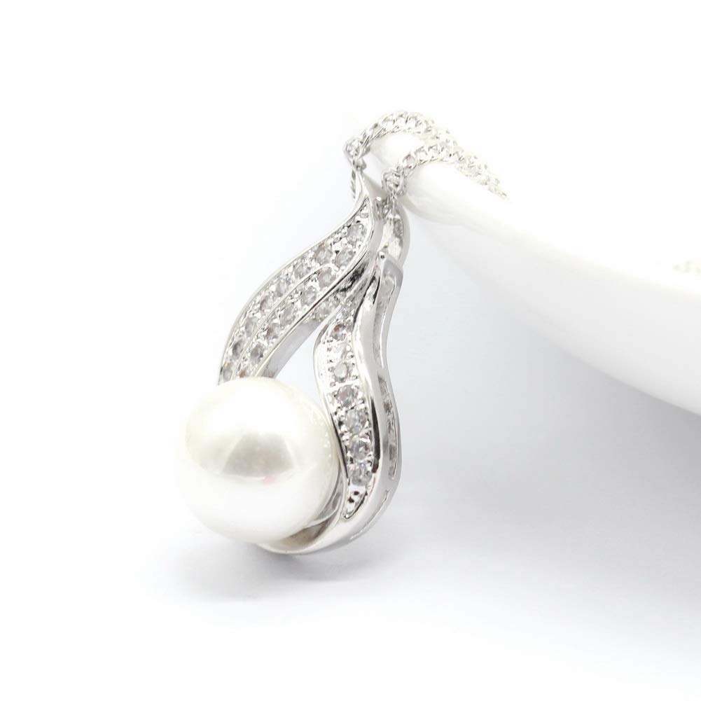 Elegant White Freshwater Pearl Jewelry Set for Women - Sterling Silver & White Gold Plated Necklace, Drop Earrings & Rings - Perfect for Weddings, Bridal Parties & Special Occasions