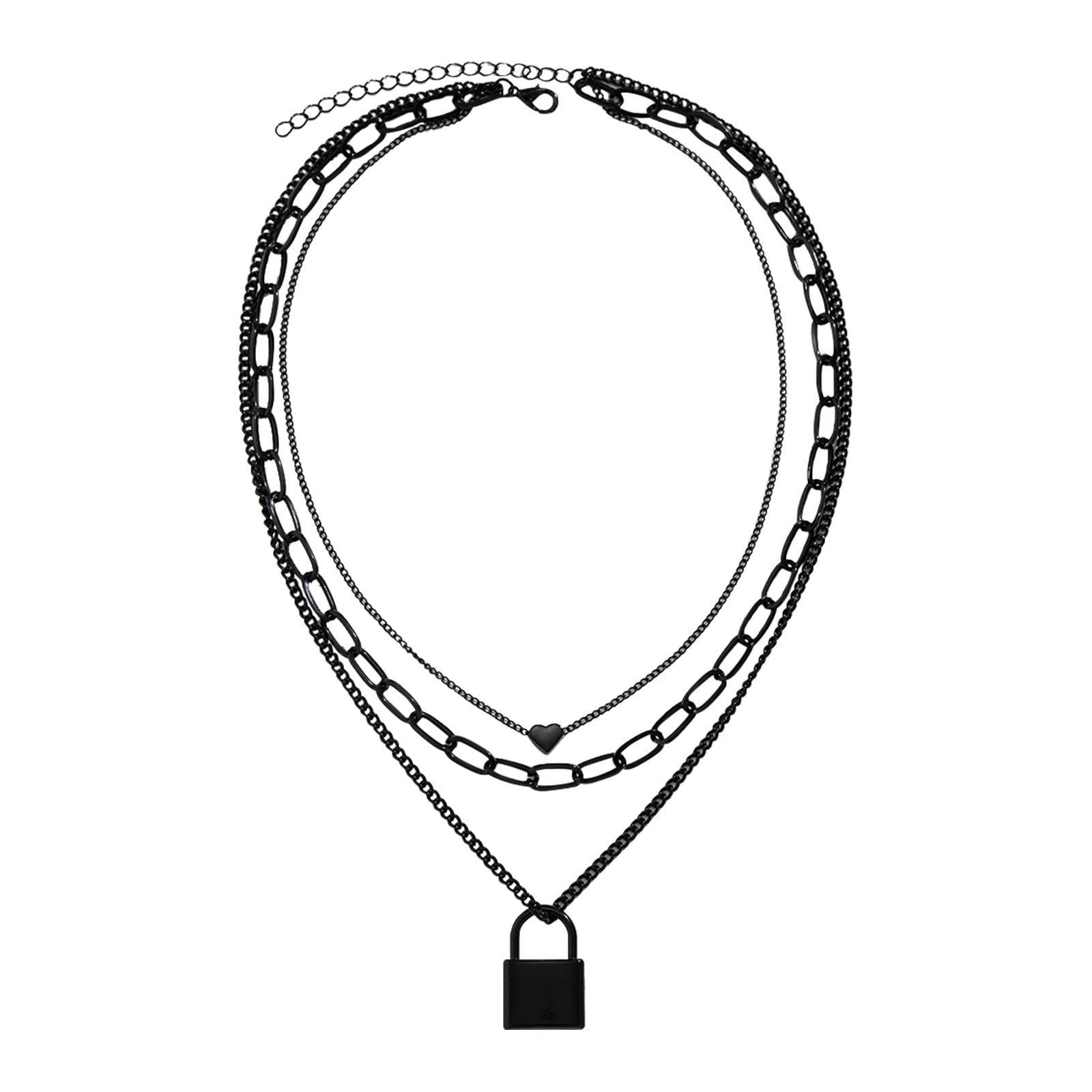 Stylish Multi-Layer Punk Necklace for Women - Lock Pendant Collarbone Chain Gothic Jewelry (Black, One Size) | Perfect for Concerts, Parties & Edgy Everyday Fashion