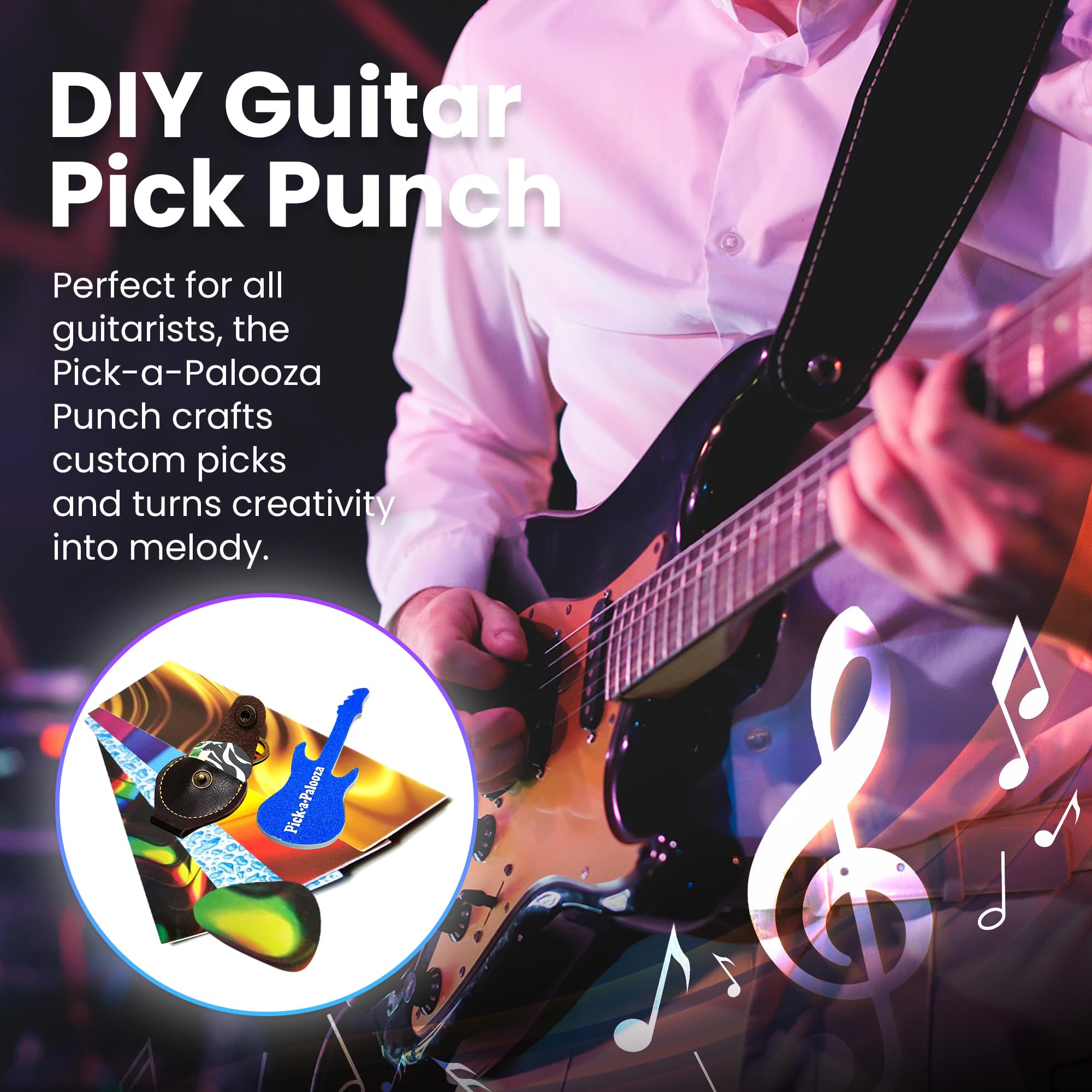 DIY Guitar Pick Punch Kit - Premium Pick Maker with Leather Keychain Holder, 4 Pick Strips & File - Red - Perfect for Musicians, Guitarists & Craft Lovers (Great Gift for Music Enthusiasts)