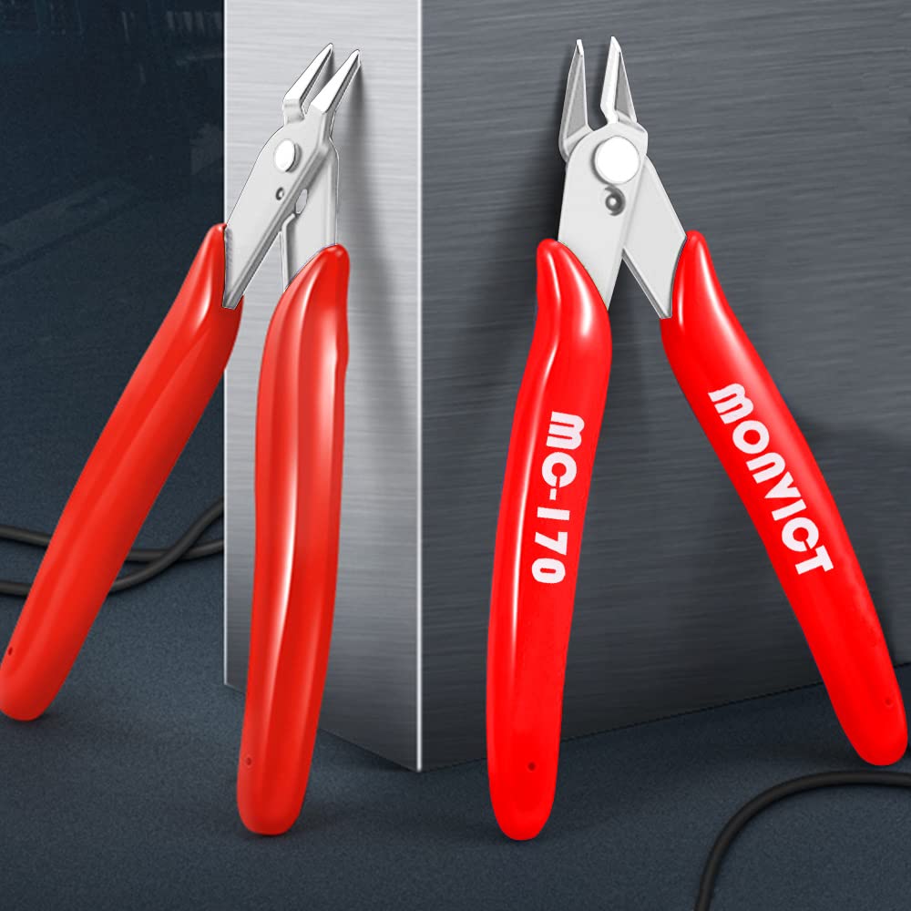 MONVICT 5 Inch Micro Wire Cutters - Ultra Sharp Flush Cutters with Spring for Precision Cutting | Perfect for 3D Printing, Electronics, Jewelry Making & DIY Crafts | Small Side Cutting Pliers for Wires, Beads & Electrical Work