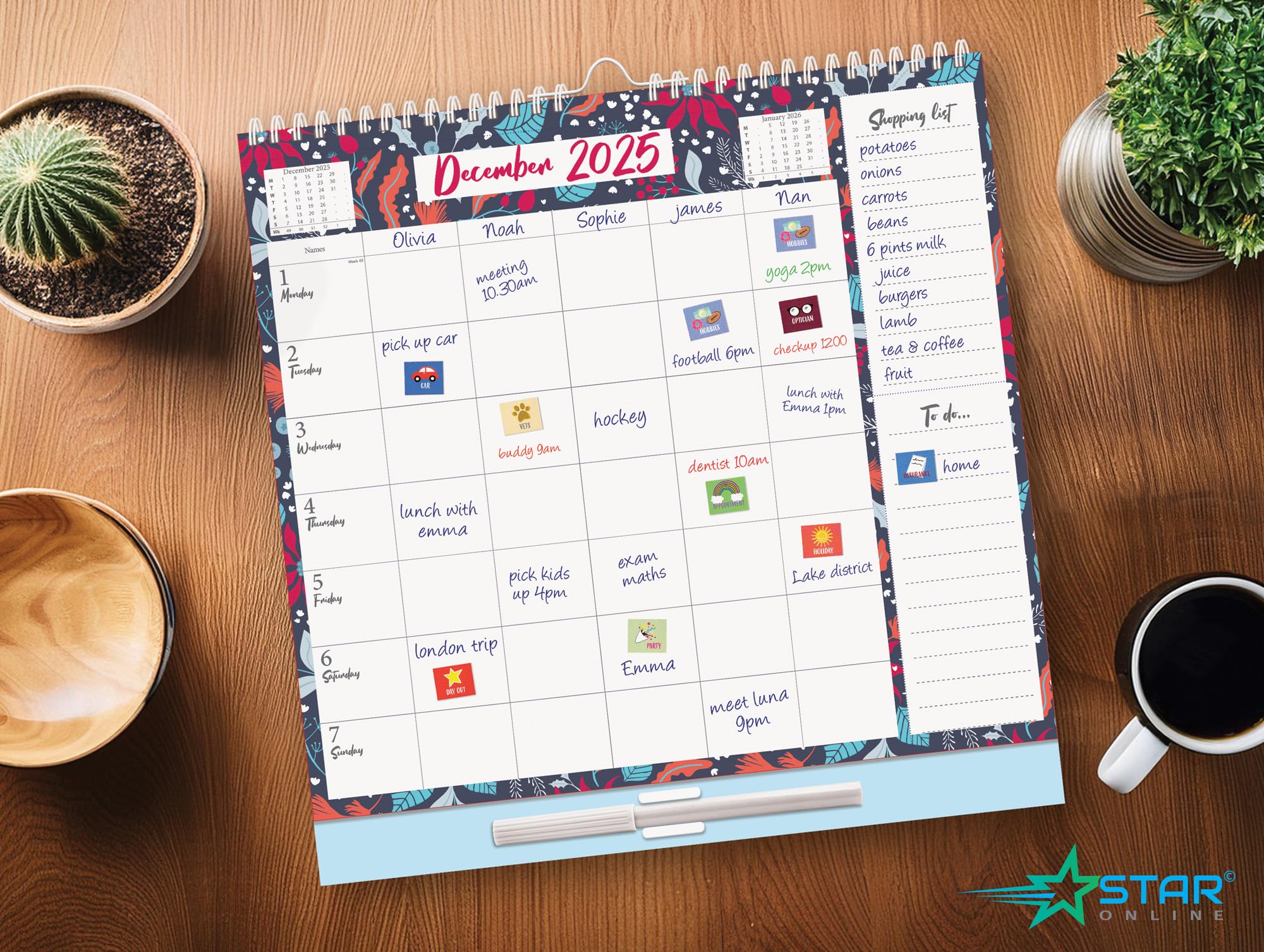 2024-2025 Large Family Wall Planner - 17 Month Weekly Calendar with 5 Columns, Memo Pad, Shopping List & Stickers (Aug 2024-Dec 2025) | Perfect for Home Organization, School Schedules & Office Planning