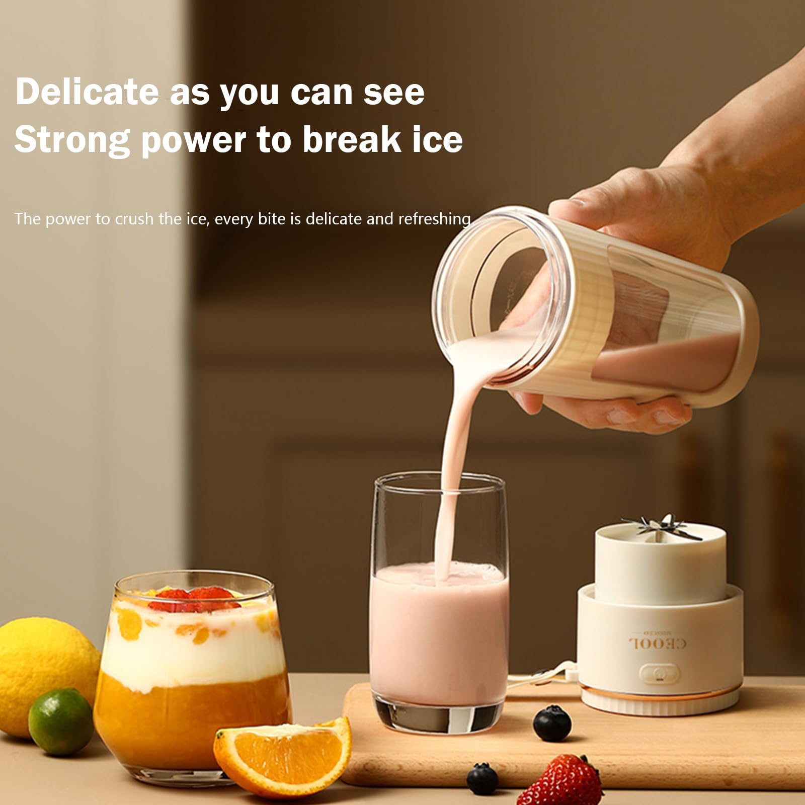 Portable USB Rechargeable Blender - 340ml Mini Personal Blender for Shakes, Smoothies & Juices with 10 Stainless Steel Blades - Perfect for Kitchen, Gym, Travel & Outdoor Activities - White