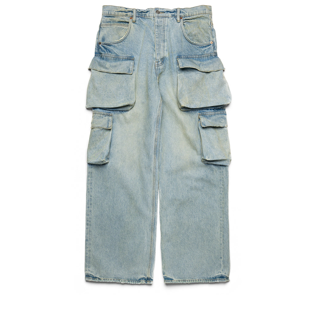 Purple Brand Relaxed Fit Double Cargo Pants for Men - Light Indigo Wash | Comfortable Streetwear & Outdoor Adventure Pants