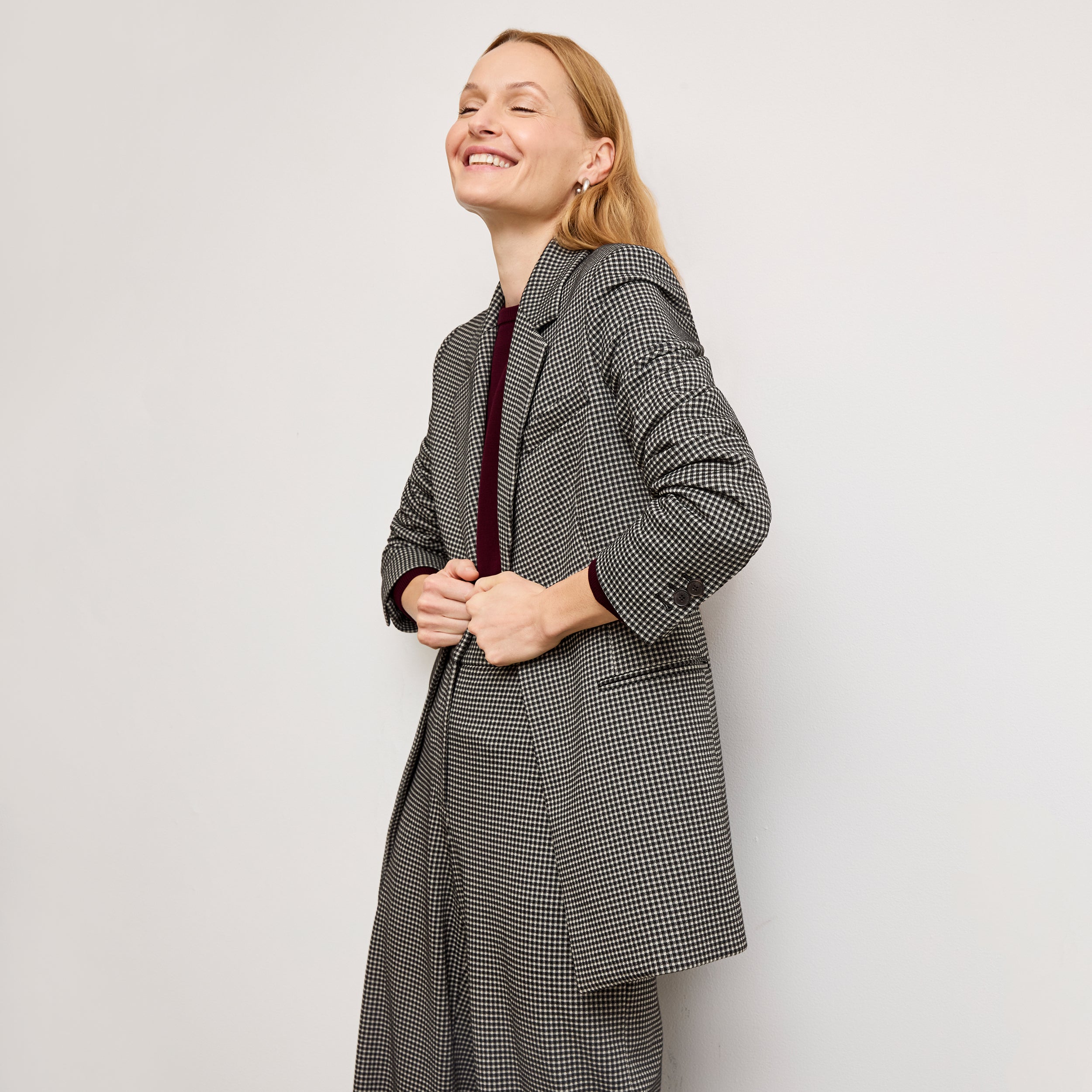 Tinsley Wide Leg Pants for Women - Soft Knit Suiting Fabric with Classic Check Pattern | Office Wear & Casual Outfits