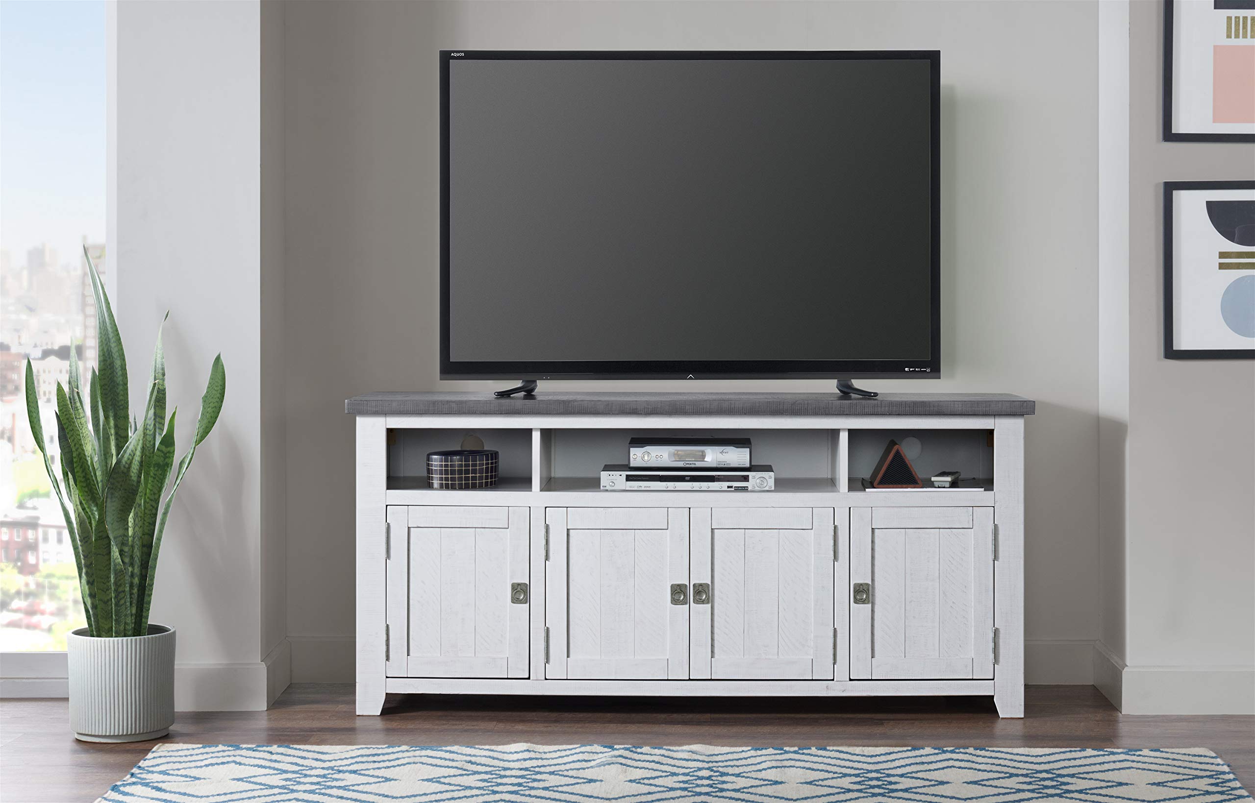 Martin Svensson Home Foundry 65 Inch TV Stand with Grey Top - Modern White Wooden Entertainment Center for Living Room, Bedroom & Home Theater