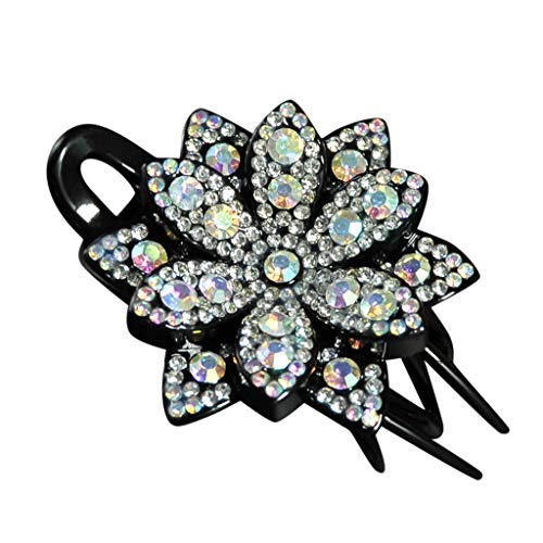 Sparkling Rhinestone Double Flower Hair Clip - Flexible & Durable Women's Dovetail Hairpin with Teeth for Wedding, Party, Prom (White, One Size) - Perfect for Bridal Accessories & Special Occasions